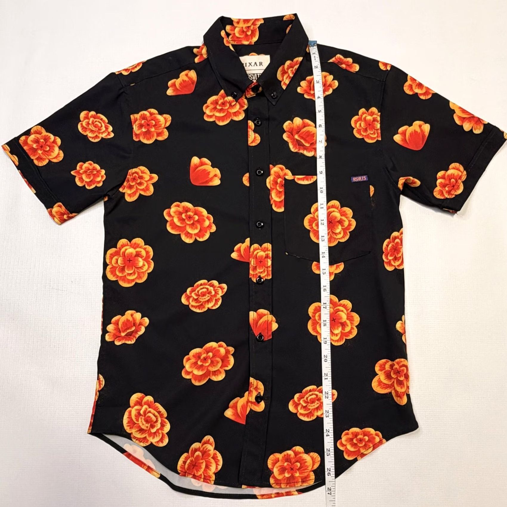 Disney RSVLTS Pixar Shirt Mens XS Black Floral KUNUFLEX Button Up Short Sleeve Disney Size US XS / EU 42 / 0 - 6 Thumbnail
