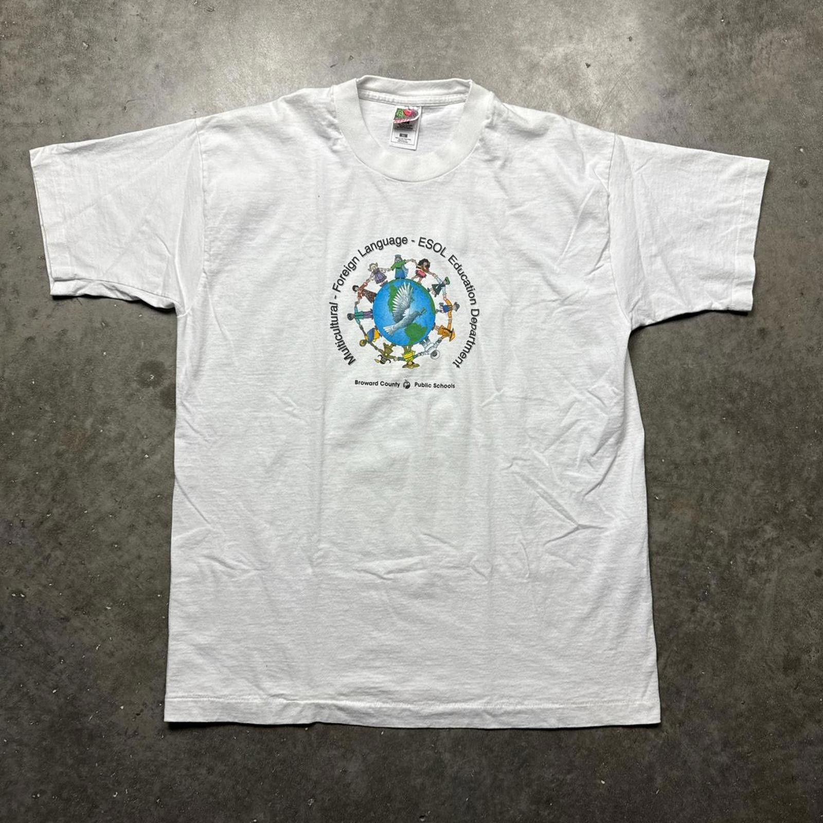 Fruit Of The Loom ESL Education 1990's Vintage Y2k Graphic T-Shirt Size US XL / EU 56 / 4 - 1 Thumbnail