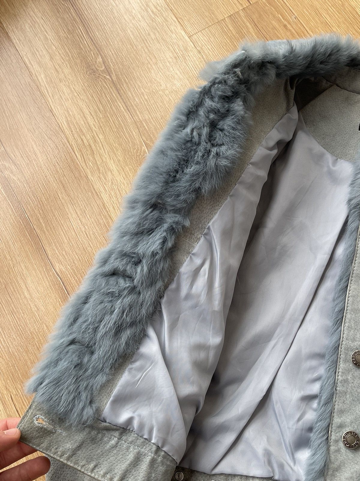 Vintage REAL RABBIT FUR Archive Baby Blue Suede Leather Jacket Y2K Size S / US 4 / IT 40 - 4 Thumbnail