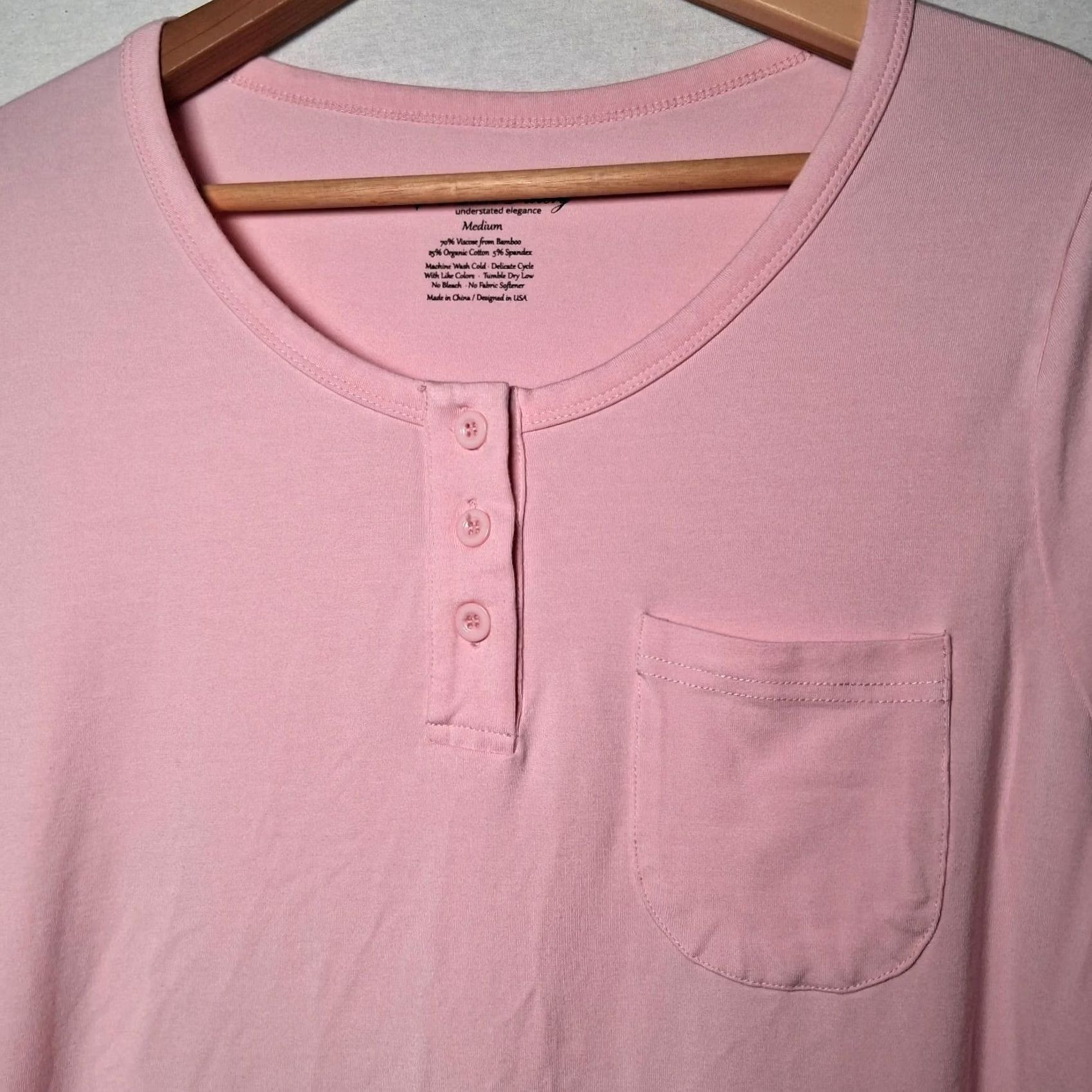 Vintage Fishers Finery Nightgown Henley Pink Medium Long Sleeve Bamboo Organic Cotton Size M / US 6-8 / IT 42-44 - 5 Thumbnail