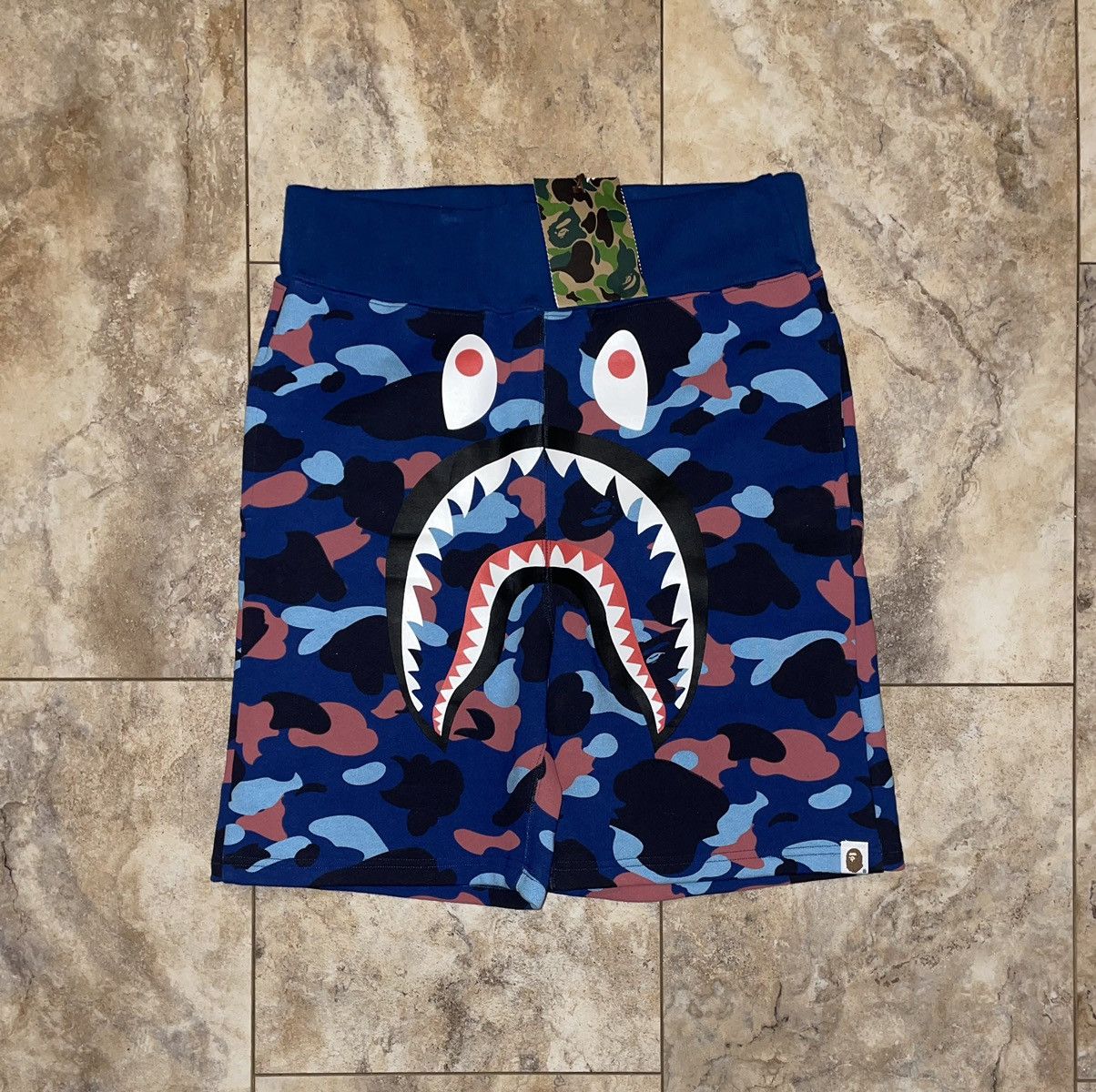 A Bathing Ape store Shark Blue Camo BAPE Sweat Shorts