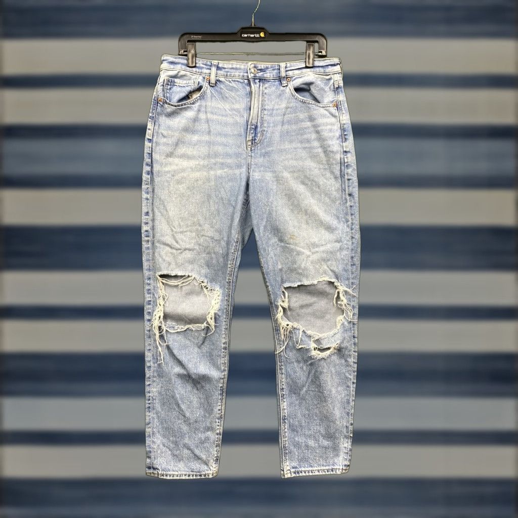 Vintage American Eagle Jeans Womens 12 Blue Distressed Ripped High Rise Denim Mom Size 34" / US 12 / IT 48 - 1 Thumbnail