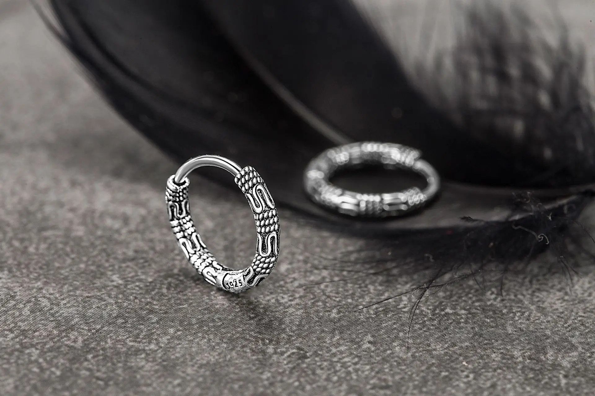 Jewelry Vintage 925 Sterling Silver Hoop Earrings Pattern Size ONE SIZE - 3 Thumbnail
