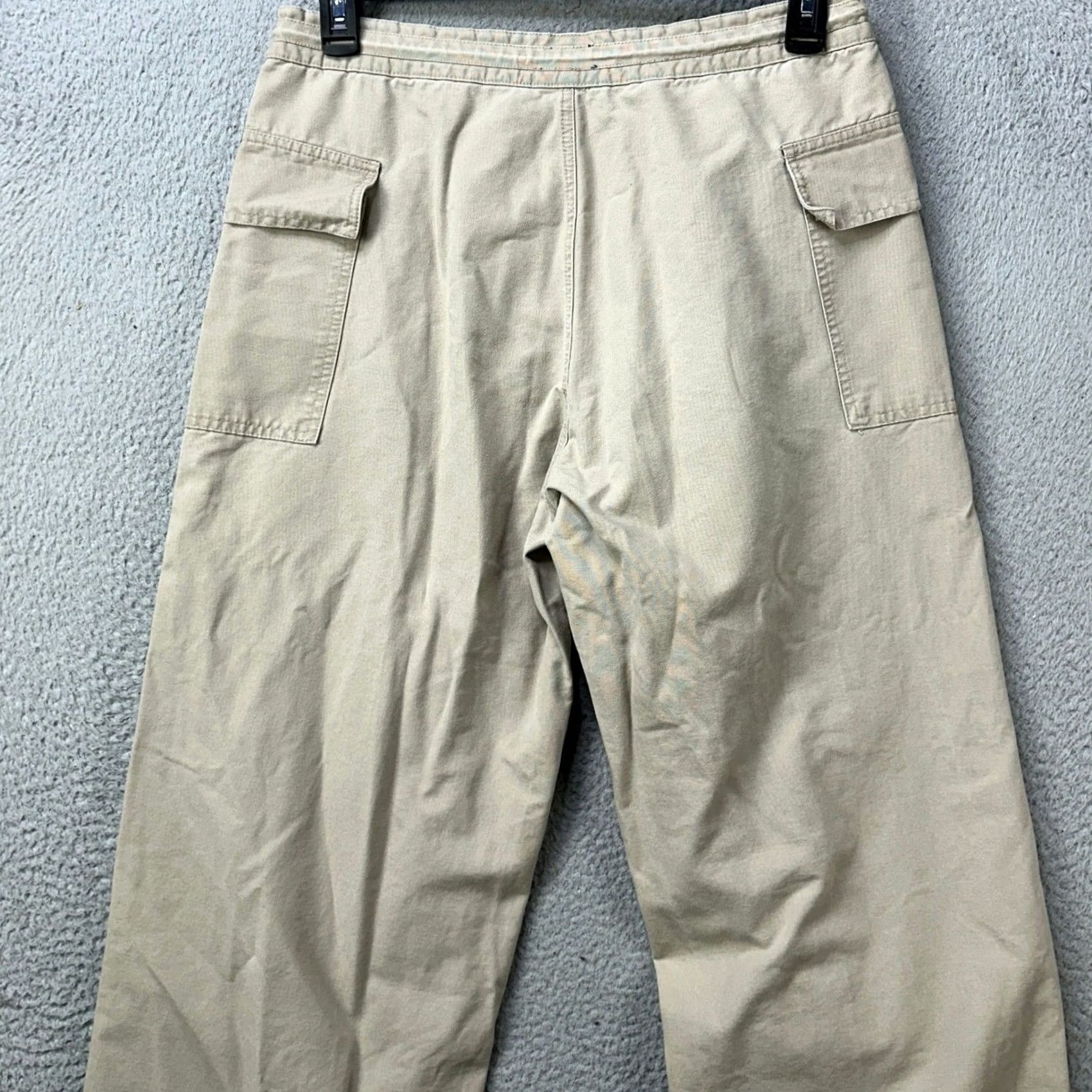 Vintage Tommy Jeans Cargo Pants Men 34X32 Tan Cotton Relaxed Fit Drawstring Pockets Flat Front Straight Leg EUC Size US 34 / EU 50 - 3 Thumbnail