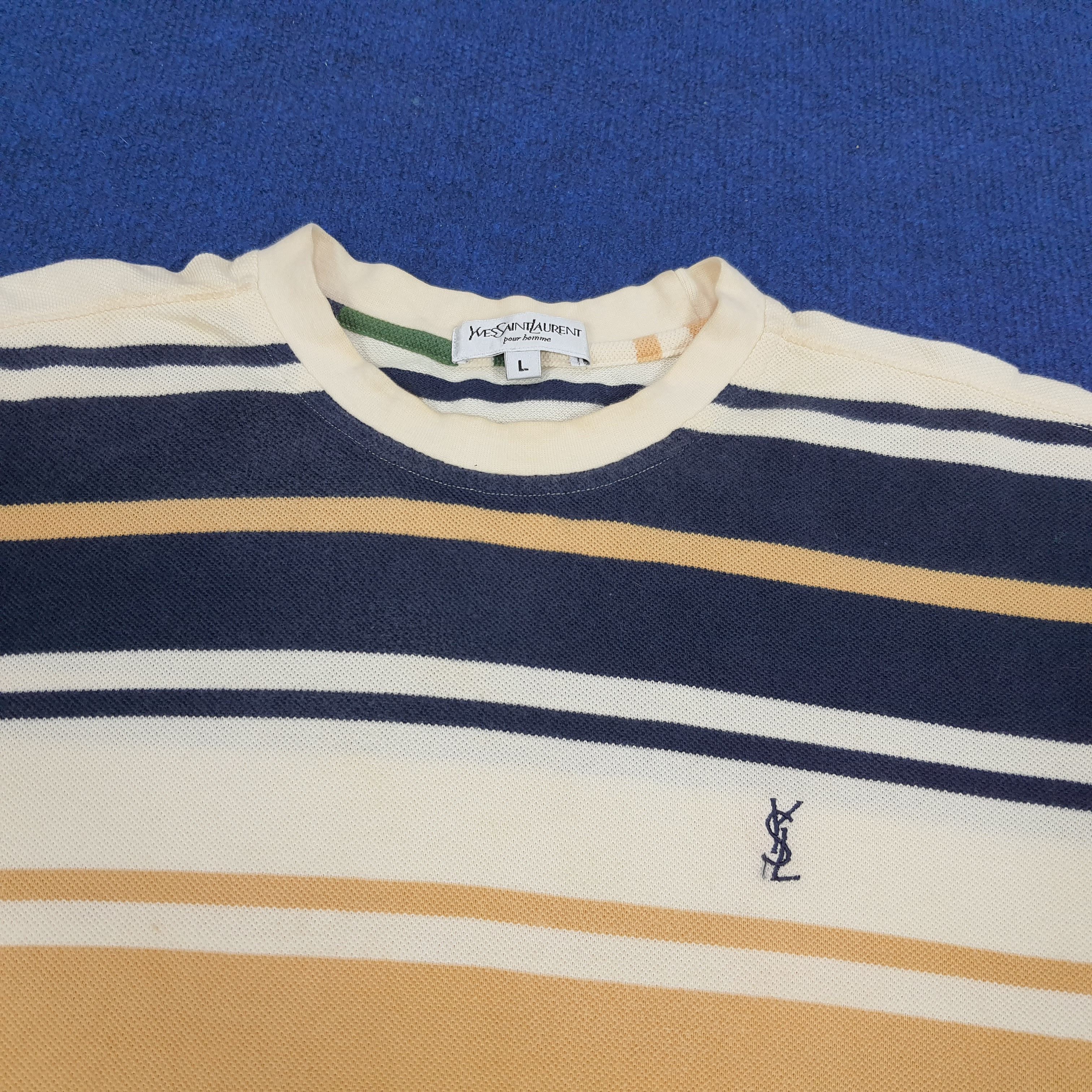 Vintage × Yves Saint Laurent Vintage Yves Saint Laurent Striped Designer Tshirt Size US L / EU 52-54 / 3 - 2 Thumbnail