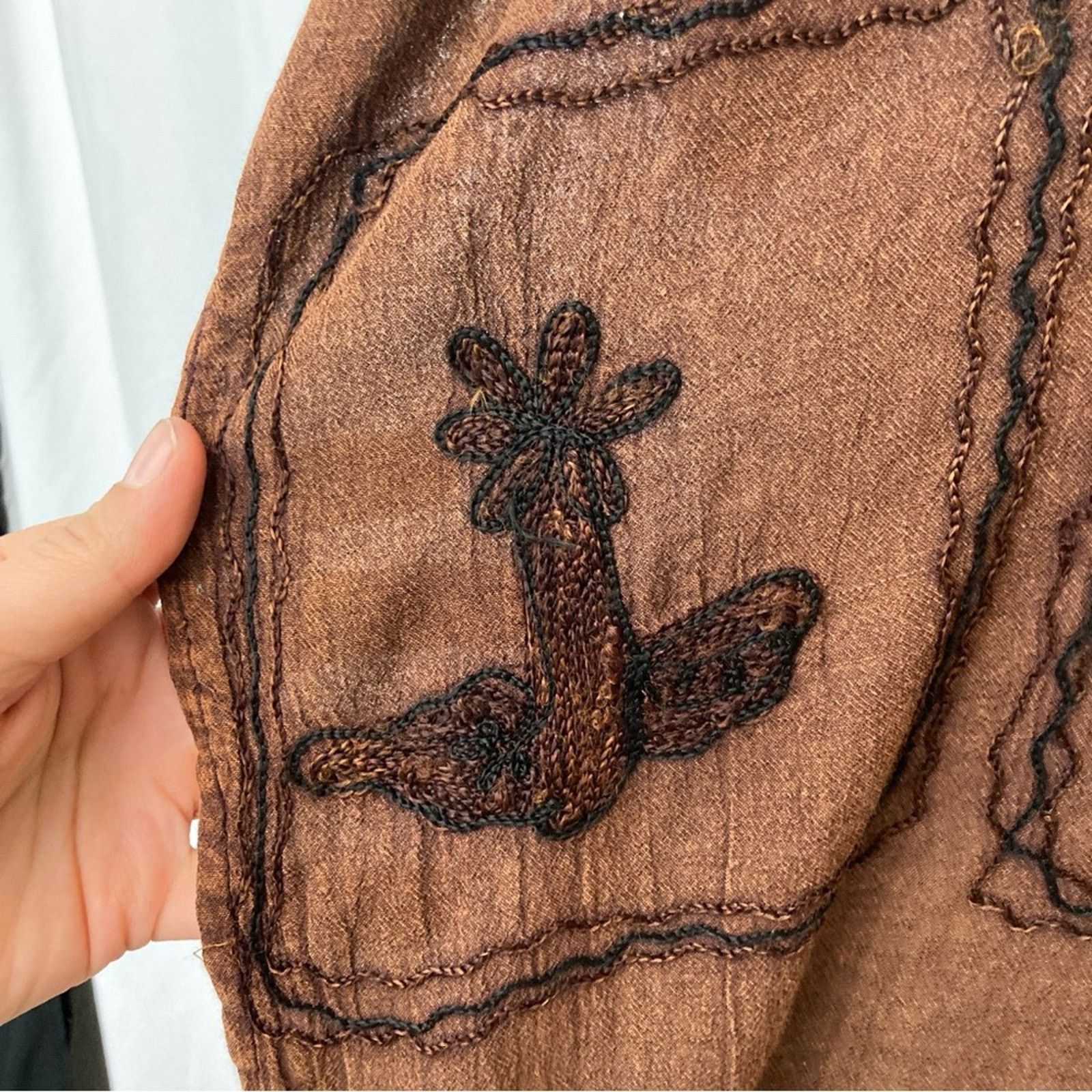 Vintage Vintage! Indonesian Embroidered Brown Tunic Shirt Top Size M / US 6-8 / IT 42-44 - 5 Thumbnail