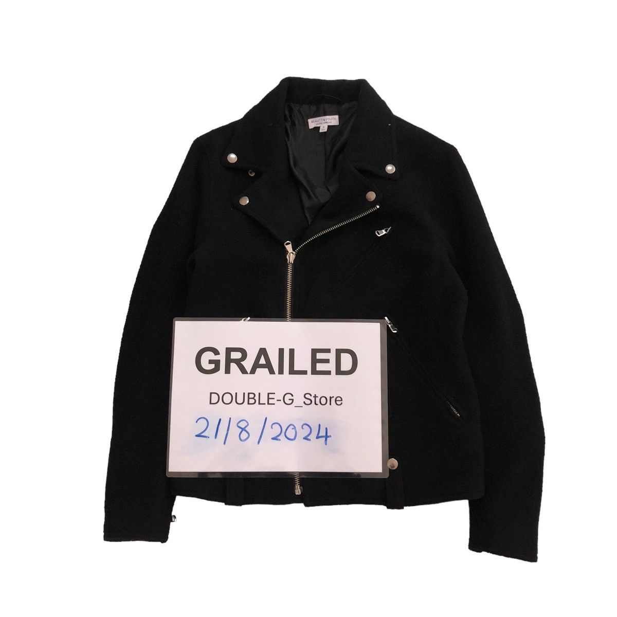 Japanese Brand 📌CROPPED WOOL BIKER JACKET BEAUTY & YOUTH DOUBLE COLLAR Size US S / EU 44-46 / 1 - 1 Thumbnail