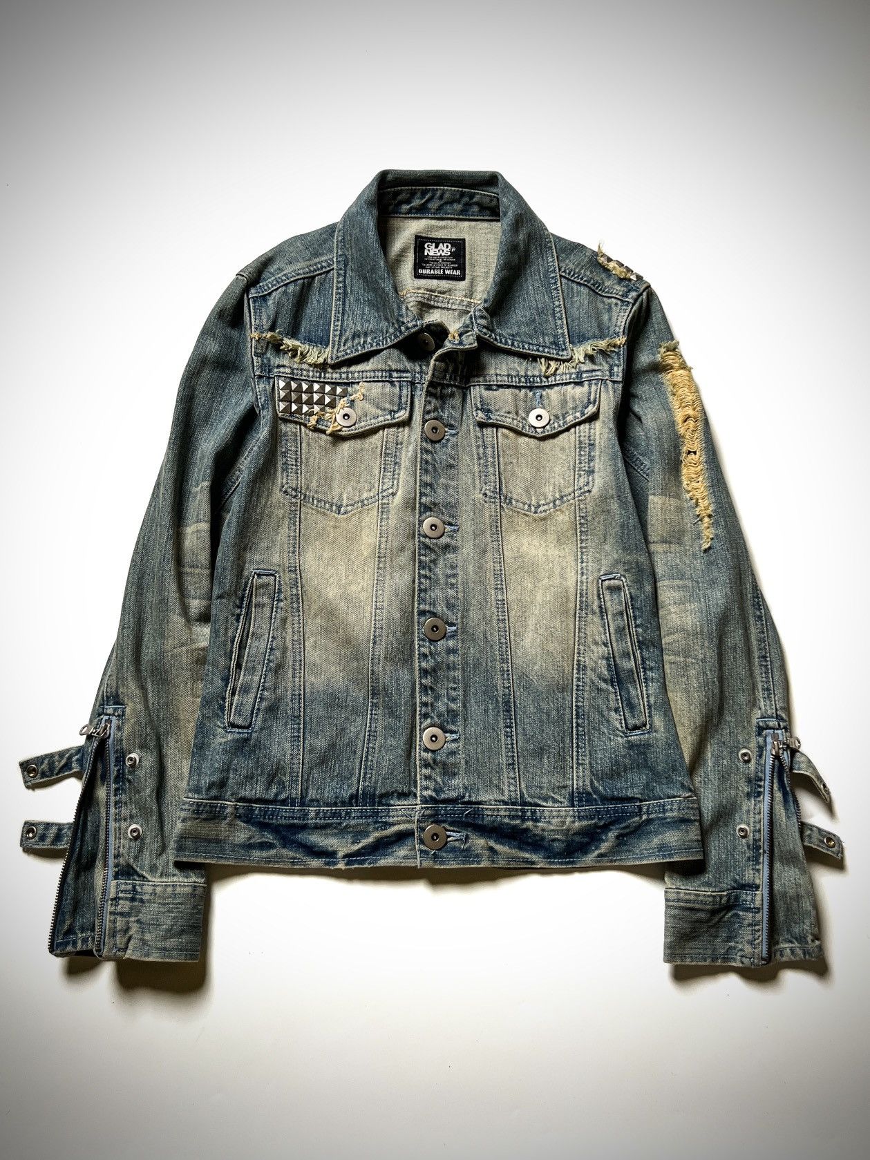 Japanese Brand GLAD NEWS Mudwash Distressed Studded Punk Archive Jacket Y2K Size US S / EU 44-46 / 1 - 1 Thumbnail
