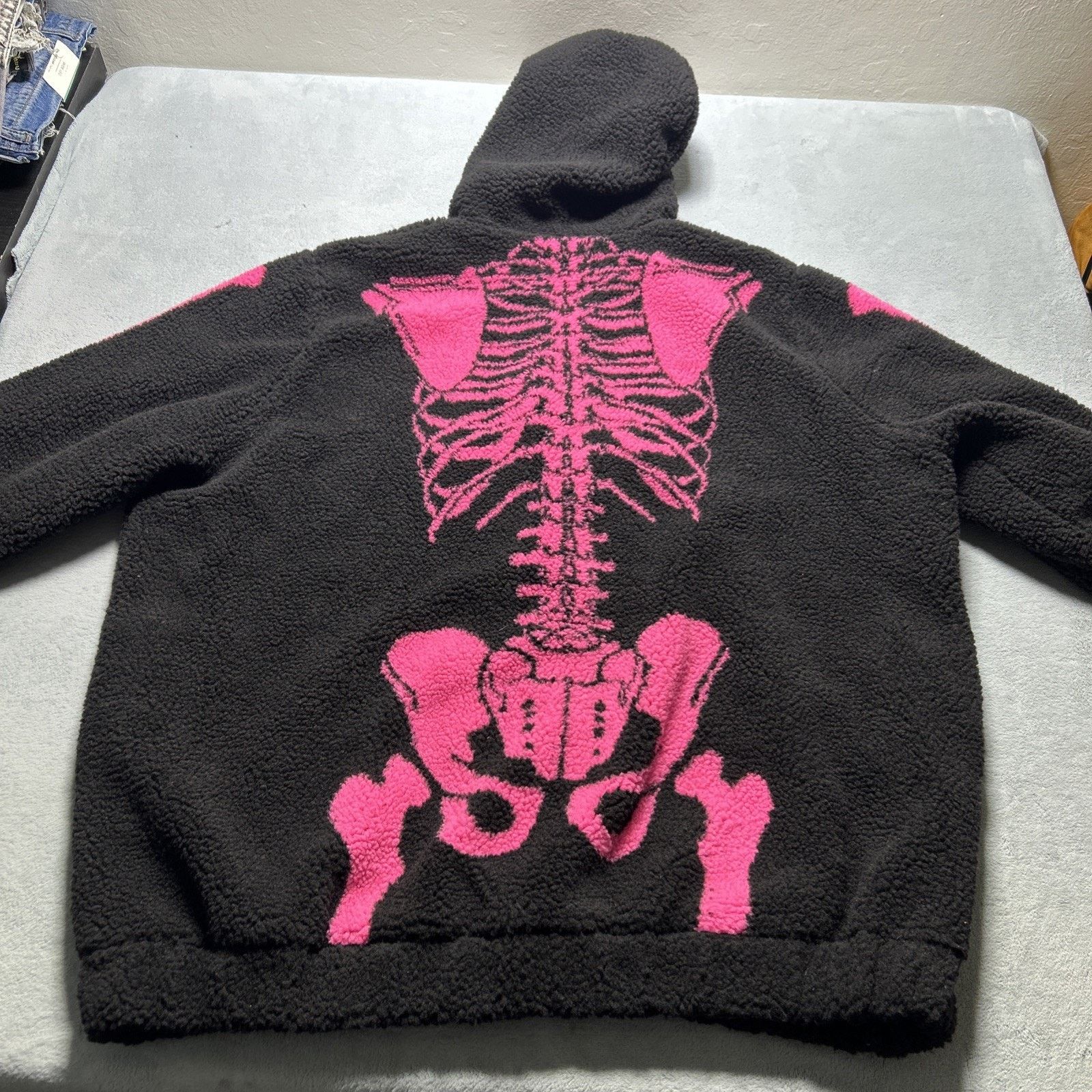Dolls Kill Skeleton Bare Bone Sherpa Ribcage Hoodie 3X Jacket Deep Pile Size US XXL / EU 58 / 5 - 14 Thumbnail