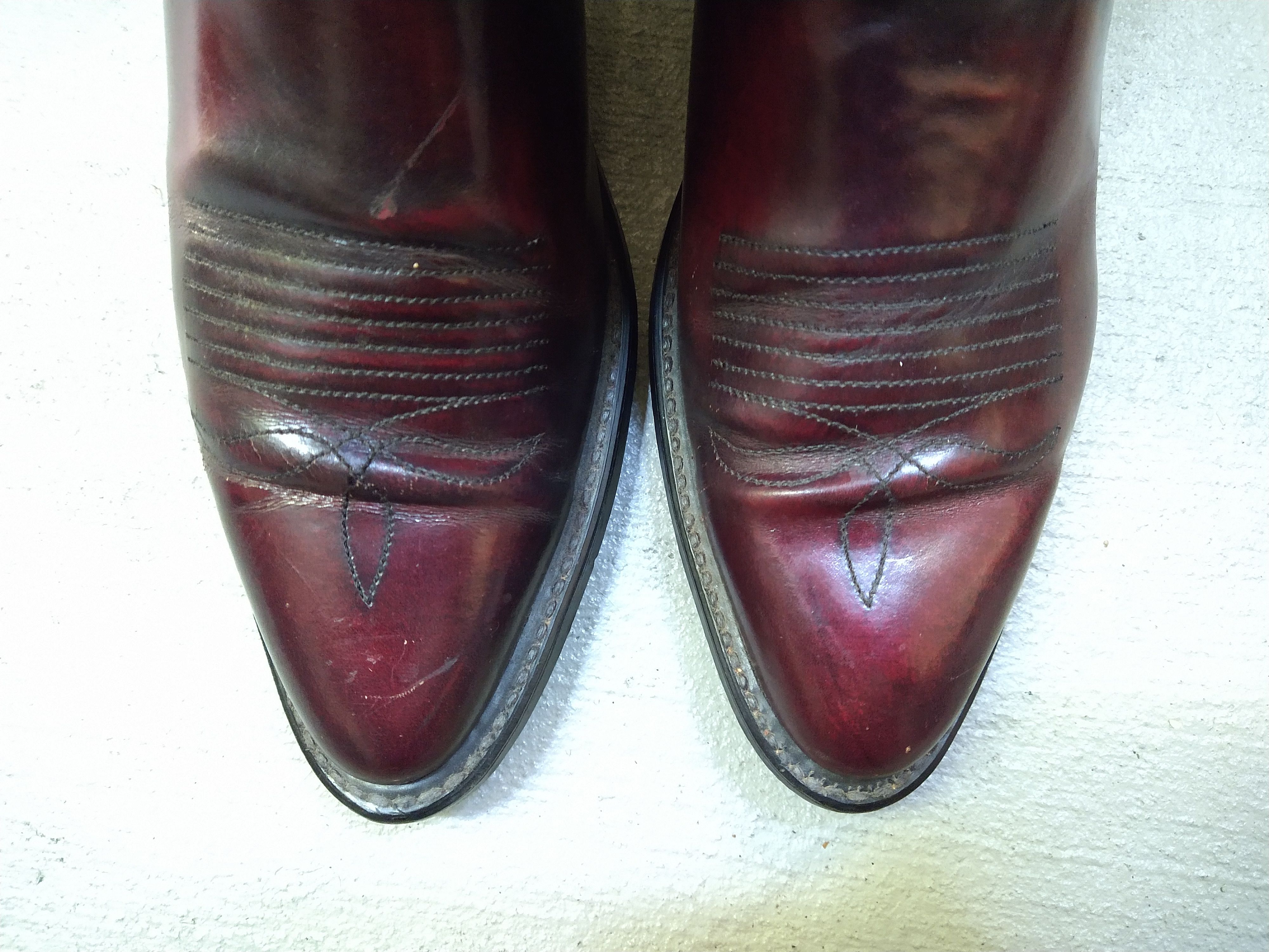 Genuine Leather Vintage Cowboy Boots Size 7 D Burgundy Red Leather Botas Size US 7 / EU 40 - 3 Thumbnail