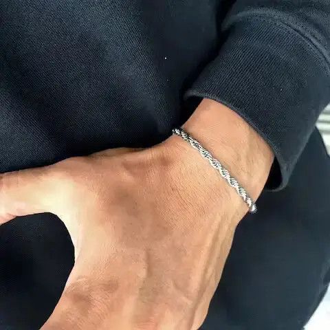 Italian Designers x Jewelry Chain Link Braid Bracelet Punk Jewelry Style Fashion Casual in Silver
