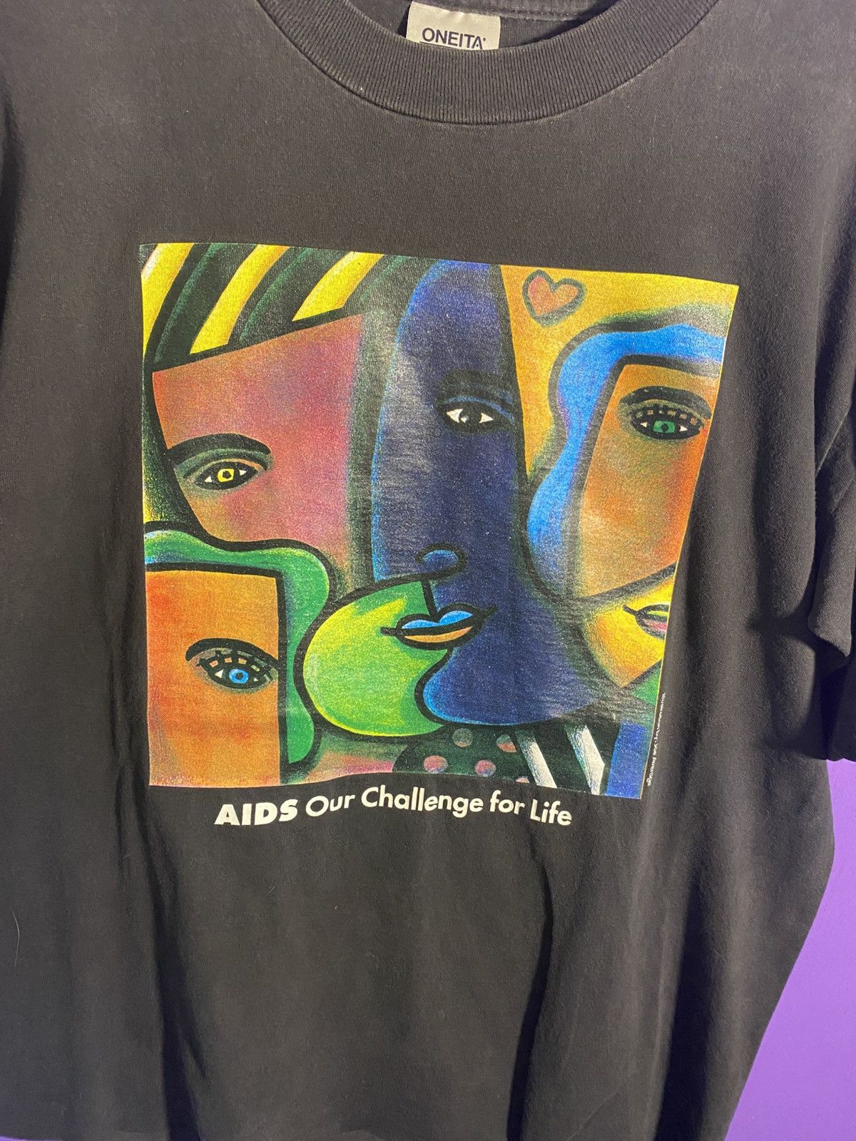 Vintage Vintage 90s AIDS challenge for life faces art tee Size US XL / EU 56 / 4 - 3 Thumbnail