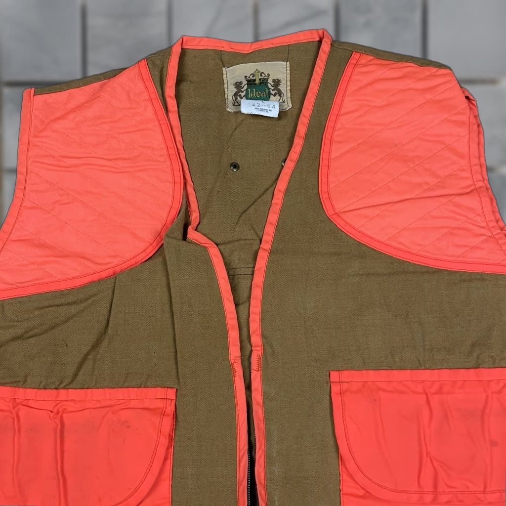 IDEA VINTAGE Ideal Vest Adult Large Orange Work Safety Hunting Mens Size 42R - 1 Thumbnail