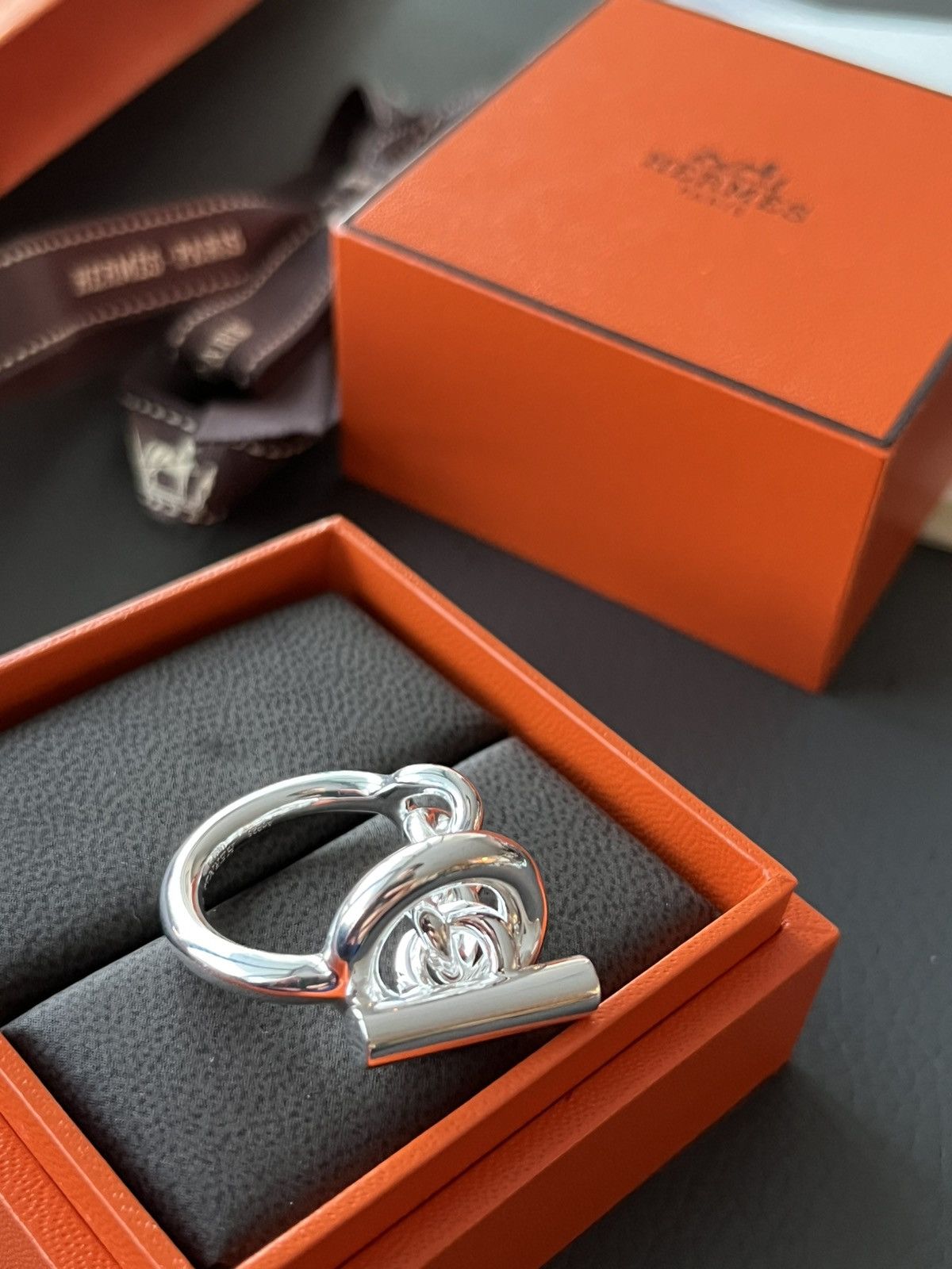 Hermes Rare Brand New Hermes Iconic Croisette Logo Ring 59 Size ONE SIZE - 1 Thumbnail
