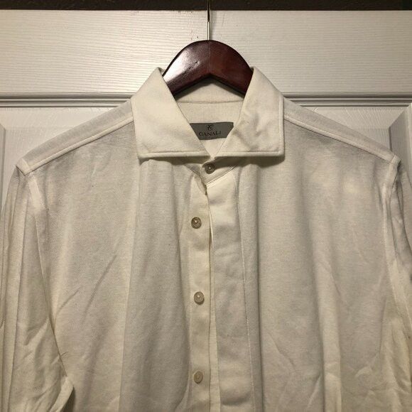 Canali CANALI men's white 100%cotton casual shirt size: L Size US L / EU 52-54 / 3 - 2 Thumbnail