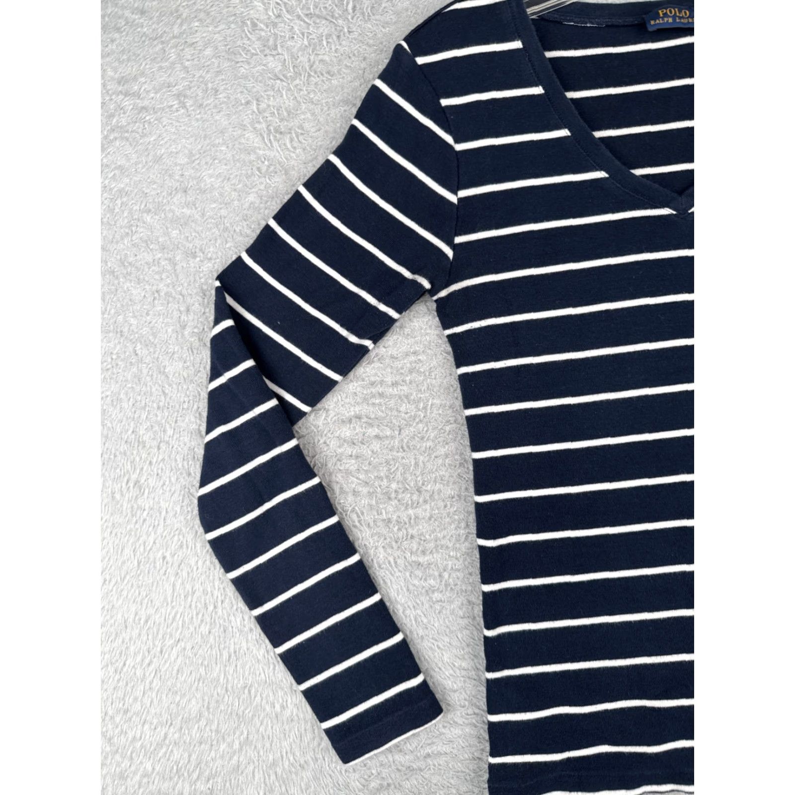 Polo Ralph Lauren Polo Ralph Lauren Shirt Juniors M Blue Stripe V-Neck Long Sleeve Cotton Size M / US 6-8 / IT 42-44 - 3 Thumbnail