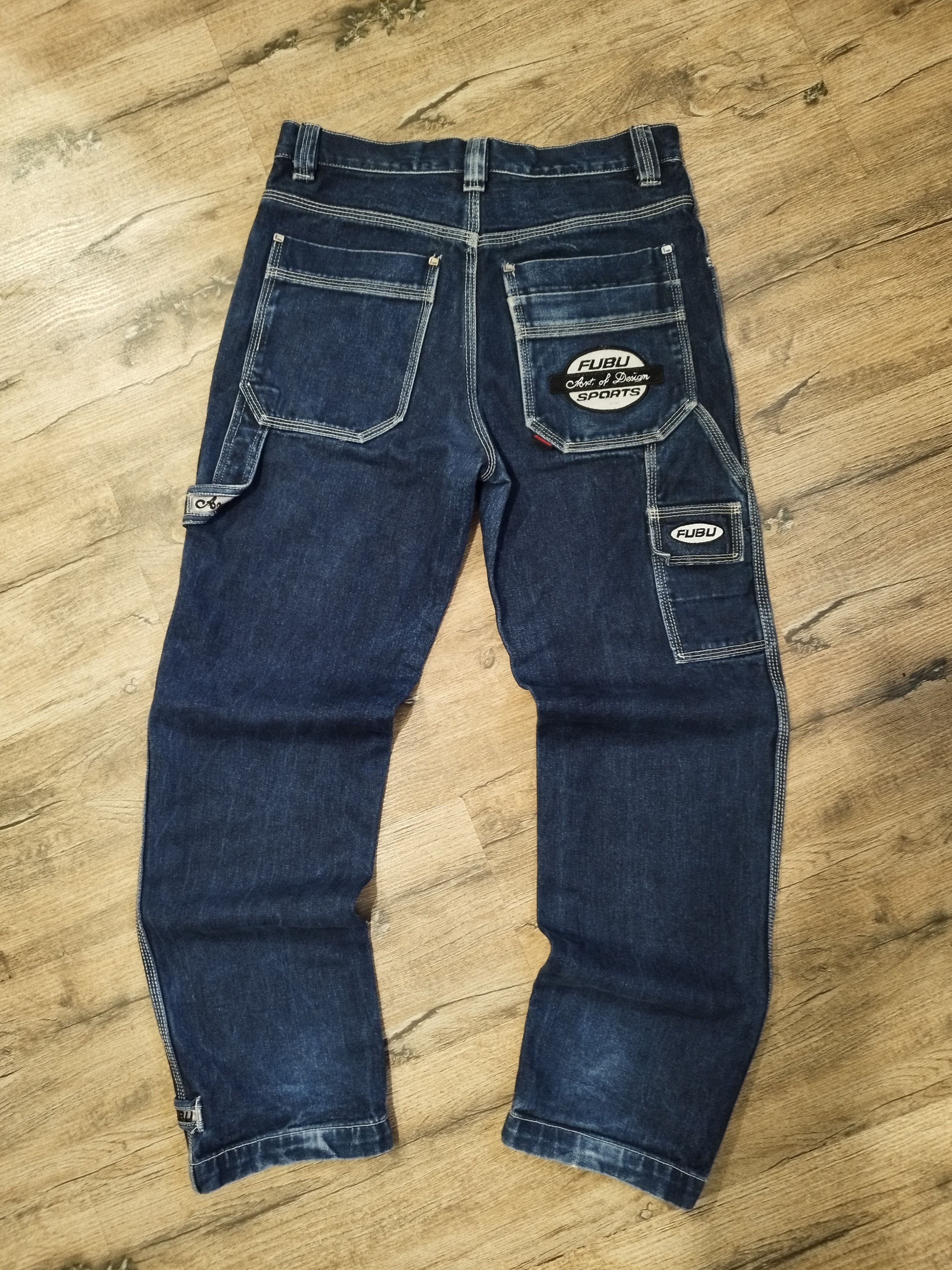 Fubu VTG 90s Y2k FUBU Sports Blue BAGGY Carpenter Denim 33x31 Logo 