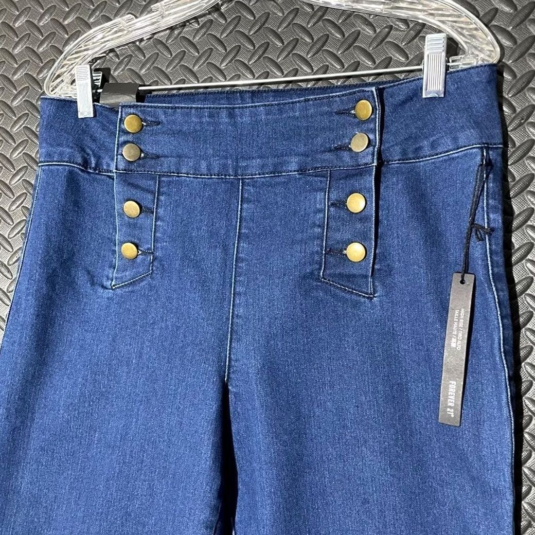Forever 21 FOREVER 21 Blue Skinny Ankle High Crop Button Stretch Denim Jeans 31 Women Casual 31 Size 24" / US 00 / IT 34 - 3 Thumbnail
