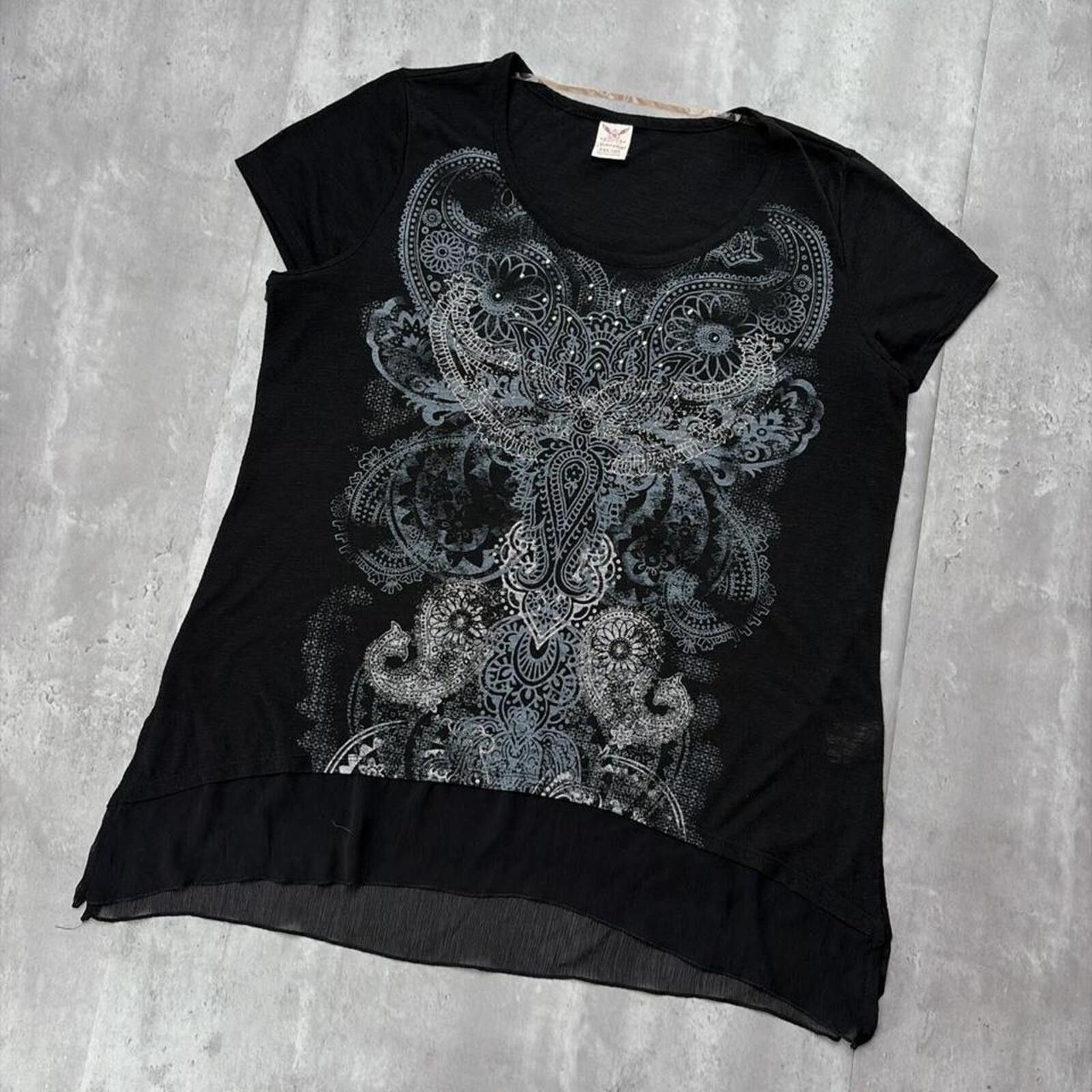 Faded Glory Y2K Black Faded Glory Grunge Gothic Embellished Shirt Size XXL / US 16-18 / IT 52-54 - 2 Thumbnail