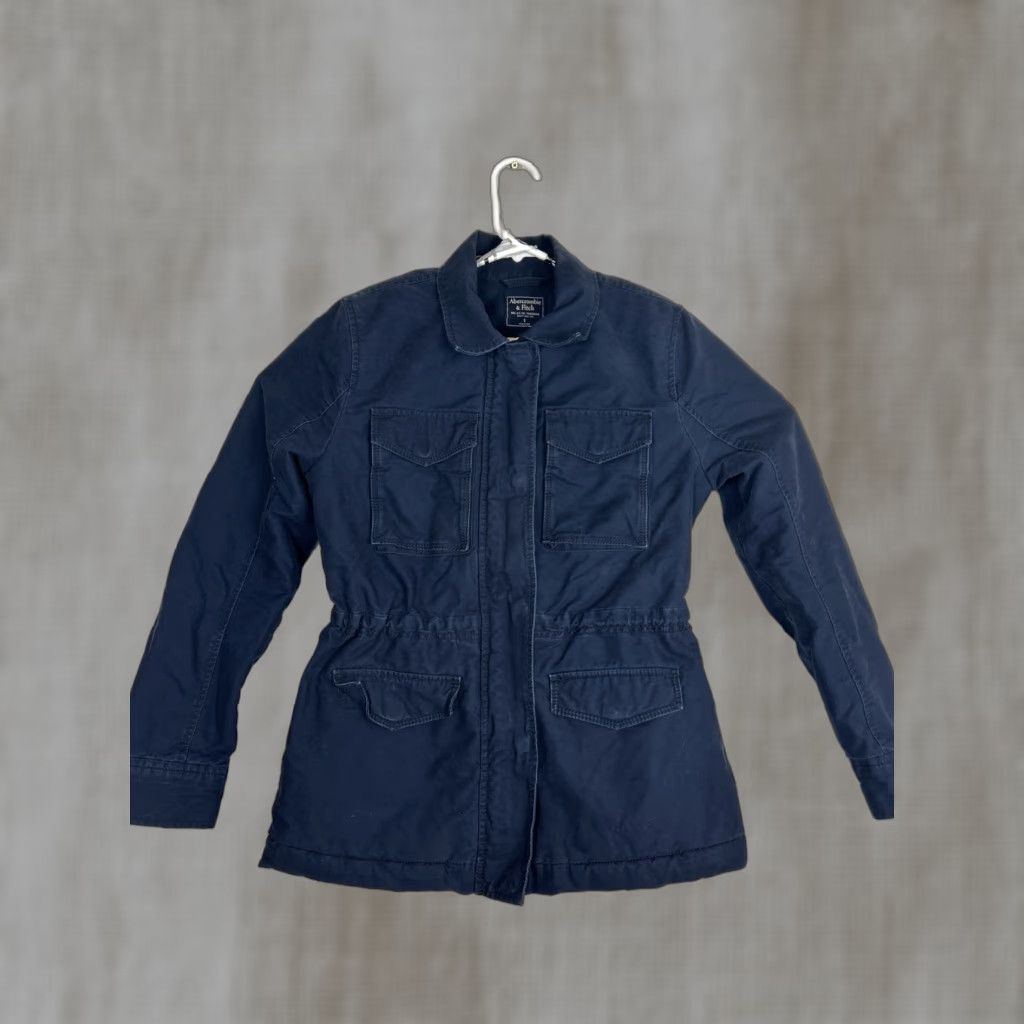 Abercrombie & Fitch Abercrombie & Fitch Jacket Blue Long Coat Full Zip Lined Sherpa Embroidered Logo Pocket Button Womens Size S Regular Size S / US 4 / IT 40 - 1 Thumbnail