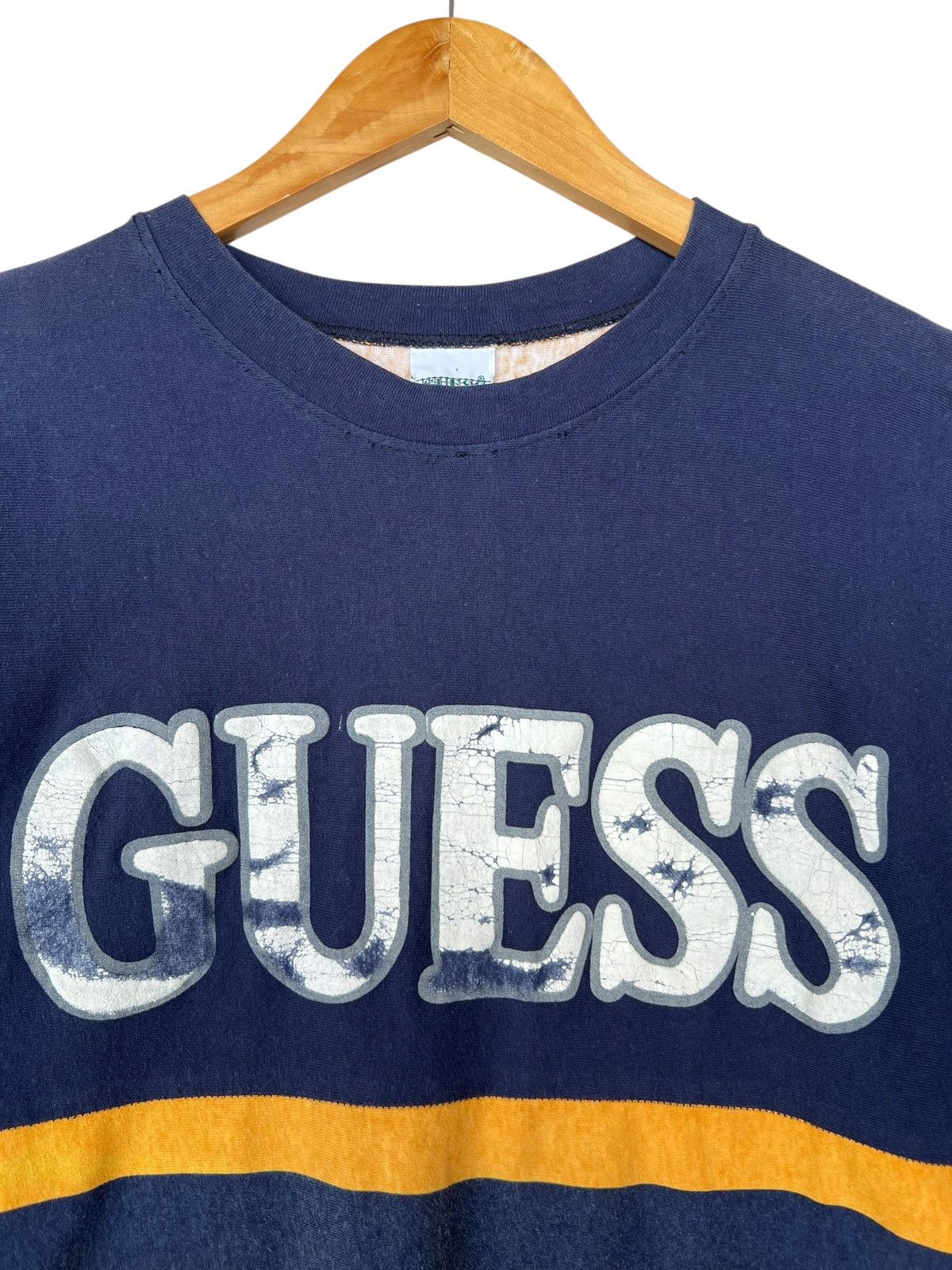 Guess Vintage 90s Guess Usa Spellout Stripe Distressed Tees Size US L / EU 52-54 / 3 - 3 Thumbnail