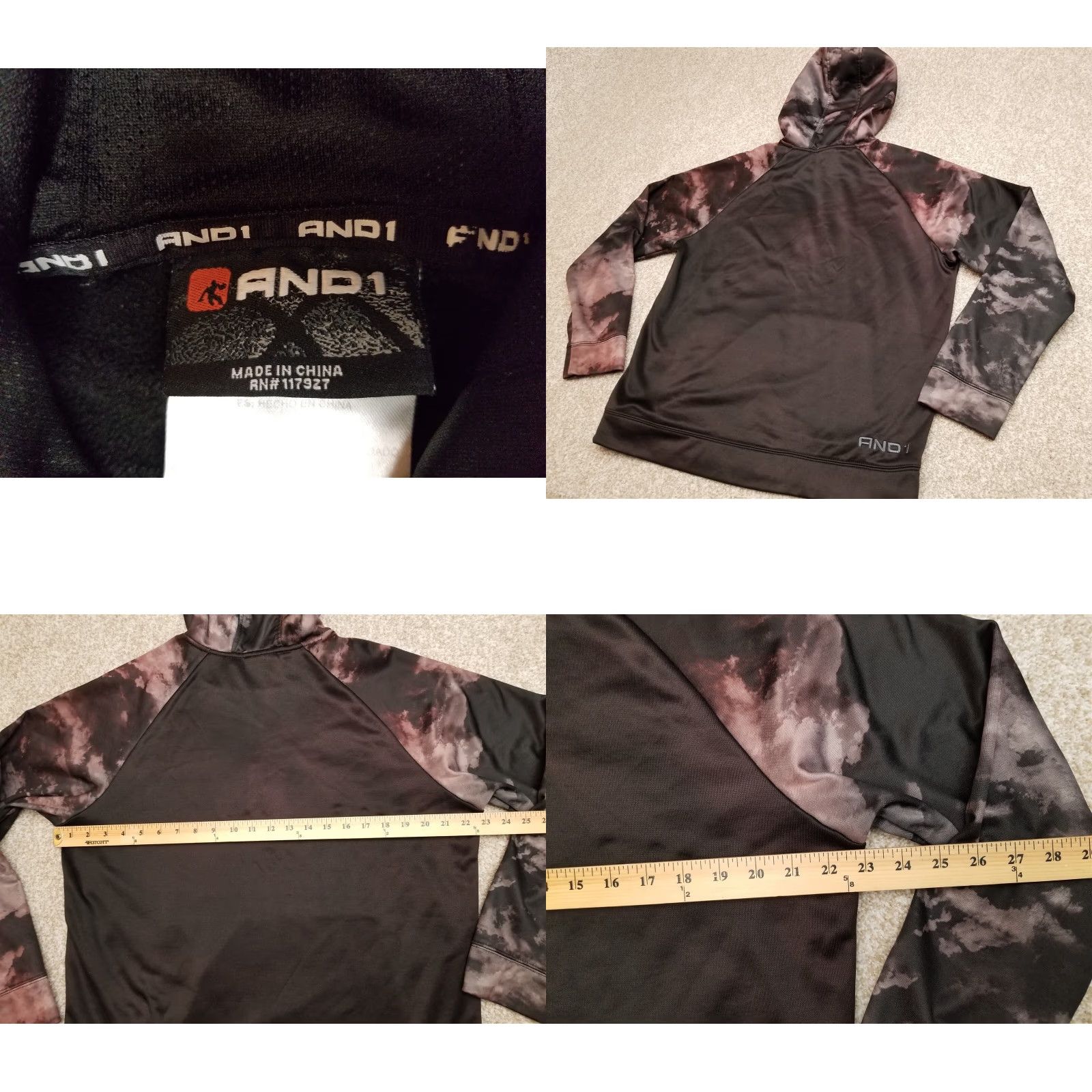 Vintage And1 Hoodie Mens Medium Black Purple Camo Hooded Pullover Sweatshirt Basketball Size US M / EU 48-50 / 2 - 8 Thumbnail