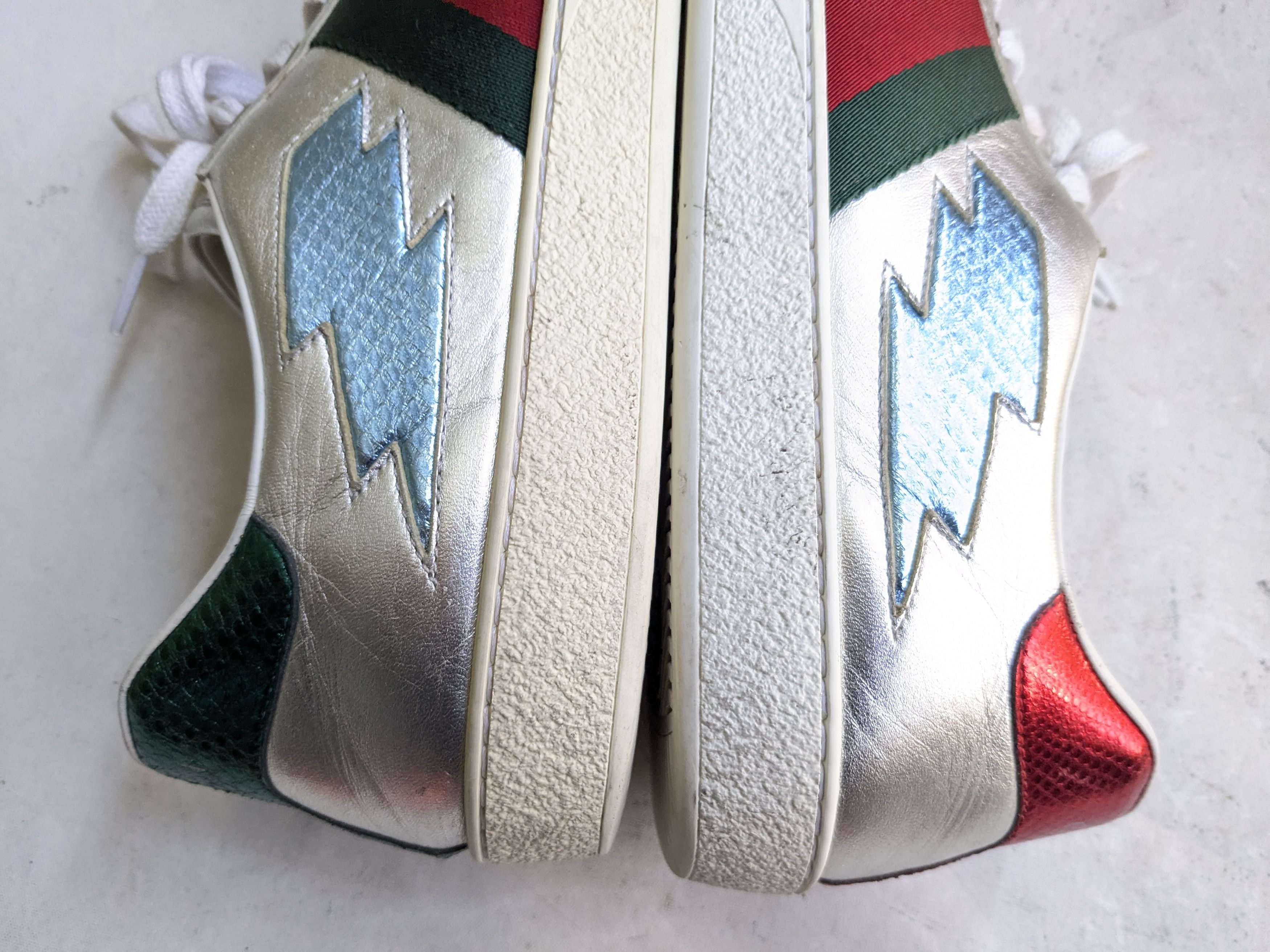 Gucci Gucci Ace Sneakers Silver 11.5 Leather Stars Size US 11.5 / EU 44-45 - 14 Thumbnail