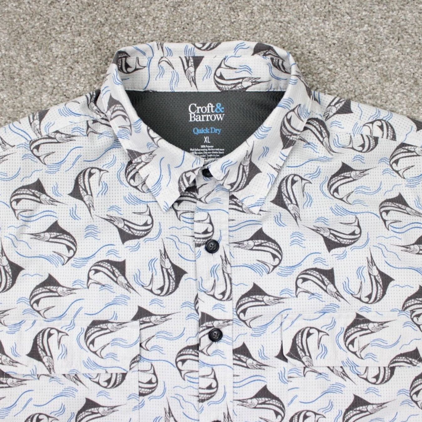 Croft & Barrow Croft & Barrow Quick Dry Shirt Mens XL White Marlin AOP S/S Button-Up Casual Travel Size US XL / EU 56 / 4 - 5 Thumbnail