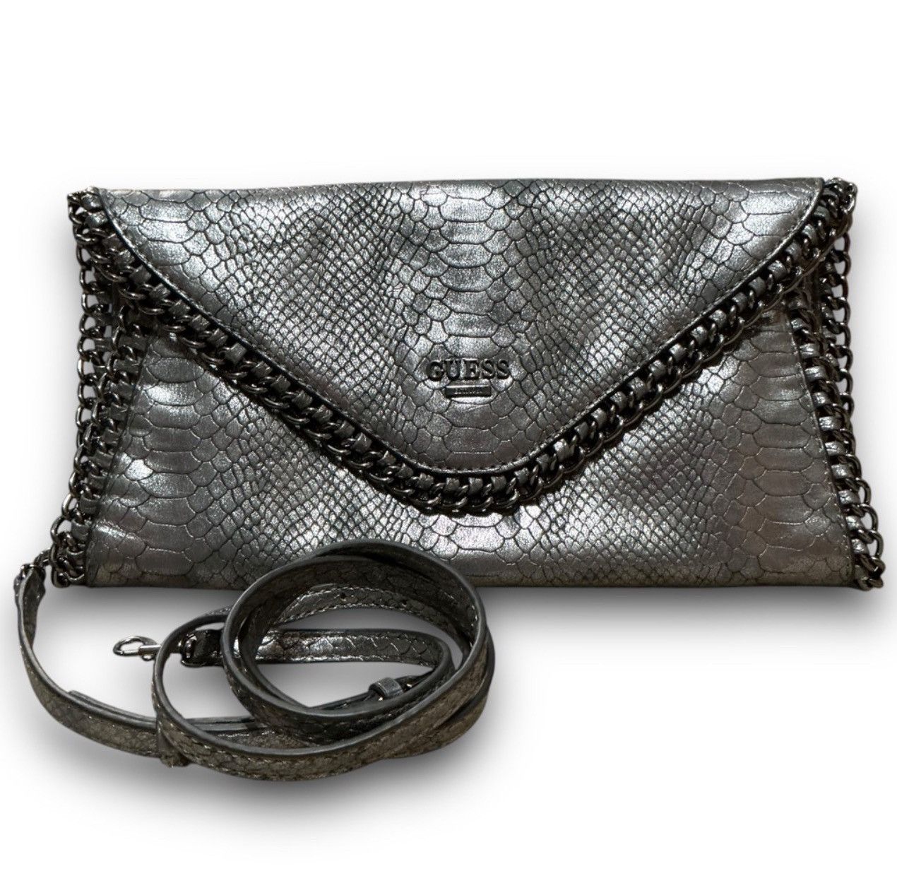 Guess Y2K Silver Guess Faux Snakeskin Embossed Crossbody Clutch Size ONE SIZE - 1 Thumbnail