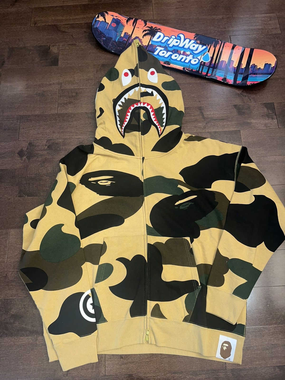 image of Bape Giant 1St Camo Shark Full Zip Hoodie in Yellow, Men's (Size 2XL)