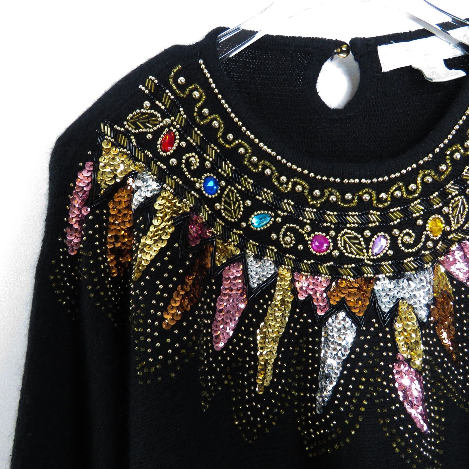 Vintage 1980s Vintage Rainbow Sequin Rhinestone Sweater Small Size S / US 4 / IT 40 - 4 Thumbnail