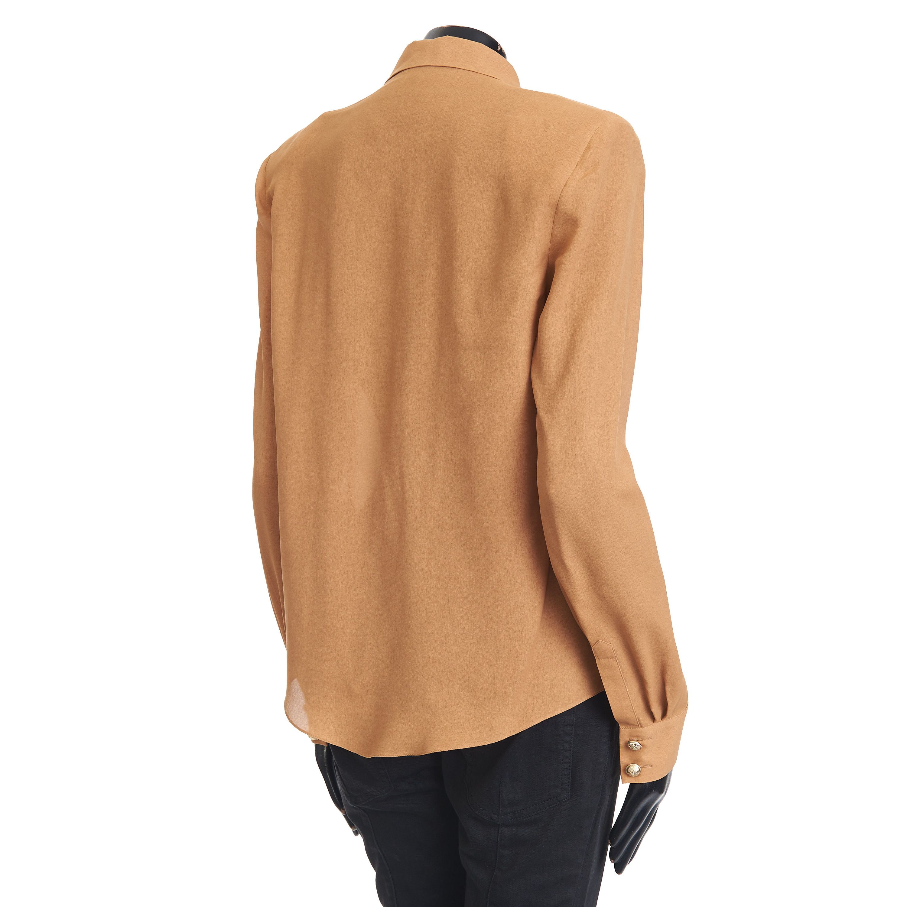 Balmain Silk Shirt With Gold Colored Buttons & Shoulder Pads Size M / US 6-8 / IT 42-44 - 6 Thumbnail