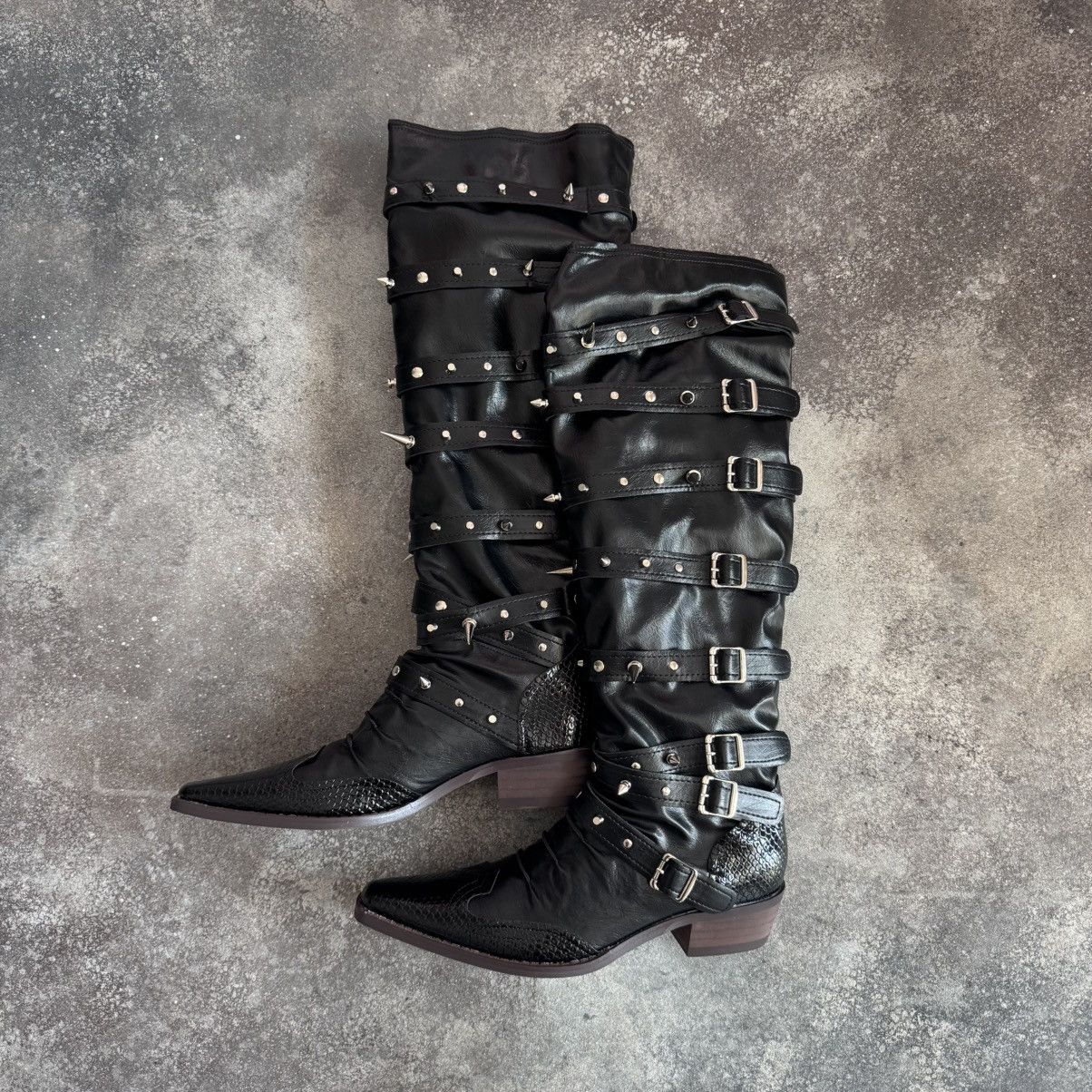 If Six Was Nine Opium Punk Rock Glam Leather Tall Boots (Rick Owen’s Vibe) Size US 8 / IT 38 - 7 Thumbnail