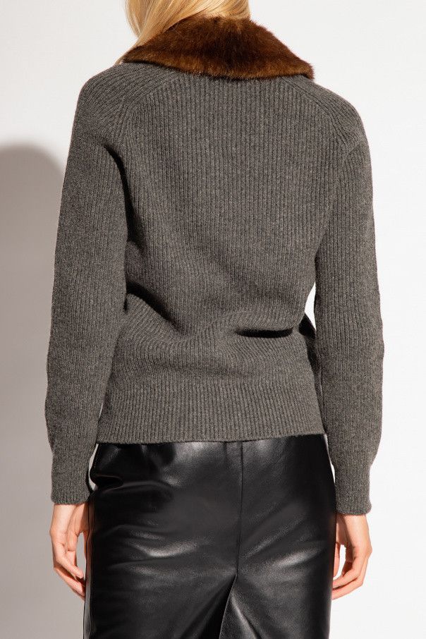 Saint Laurent Paris o1s1wg111224 Faux Fur Collar Cardigan in Grey Size L / US 10 / IT 46 - 4 Thumbnail