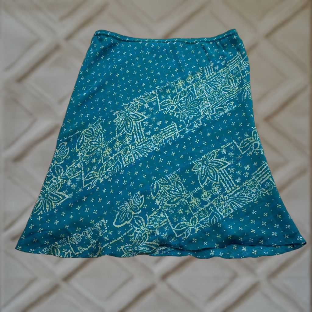 Vintage VINTAGE Cynthia Howie Skirt Womens 14 Blue Tropical Floral Silk Knee Length A-Line Size 36" / US 14 / IT 50 - 1 Thumbnail