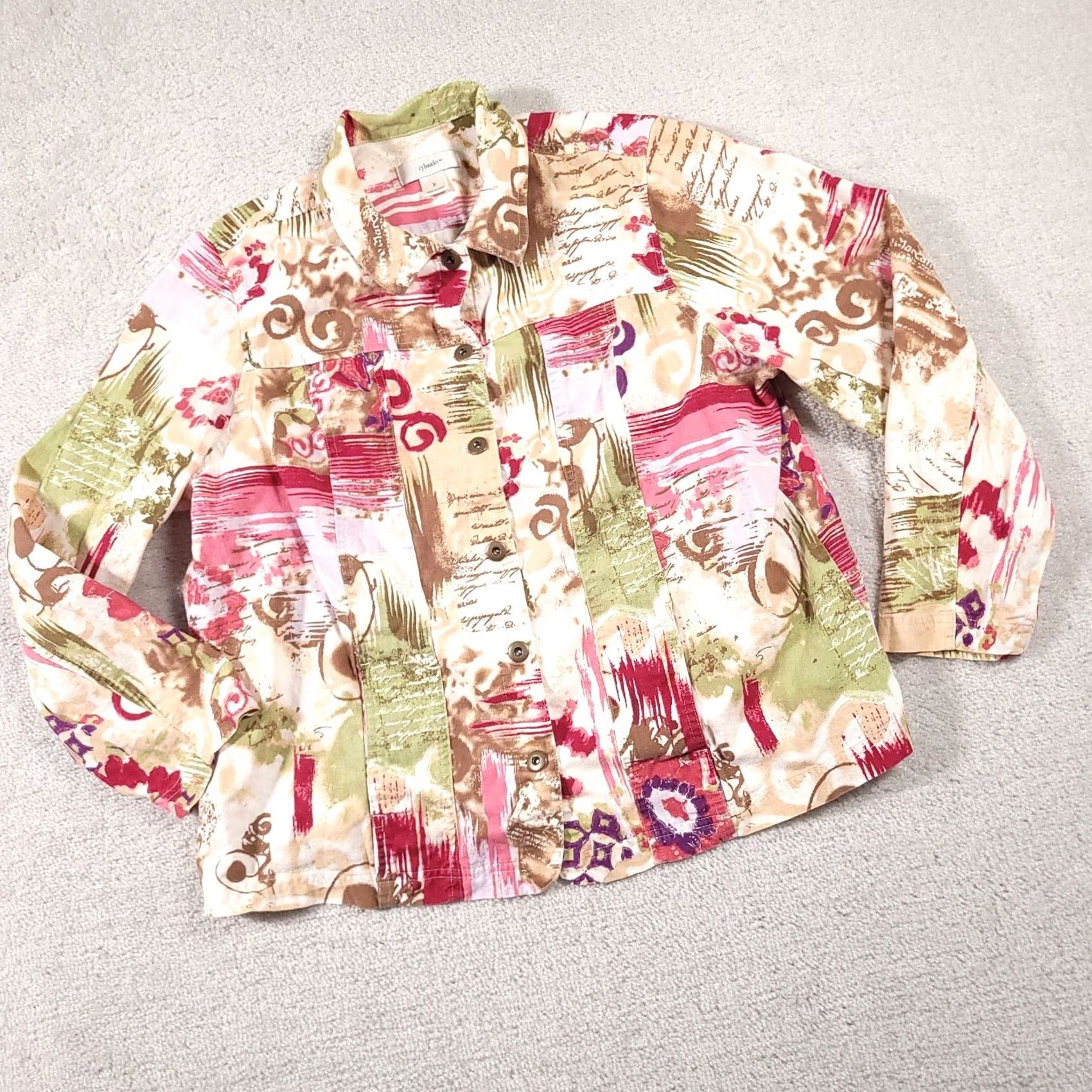 Vintage CJ Banks Jacket Women's X Abstract Long Sleeve Unlined Pockets Linen Blend Jacket Size XL / US 12-14 / IT 48-50 - 2 Thumbnail