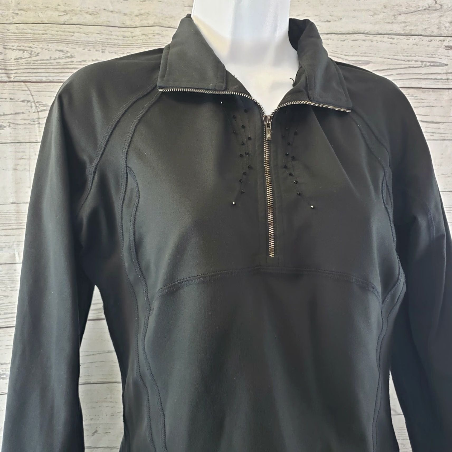 Spyder Spyder 1/4 Zip Pullover Shirt Women's Size 10 Black Rhinestones Long Sleeve Activewear Size L / US 10 / IT 46 - 2 Thumbnail