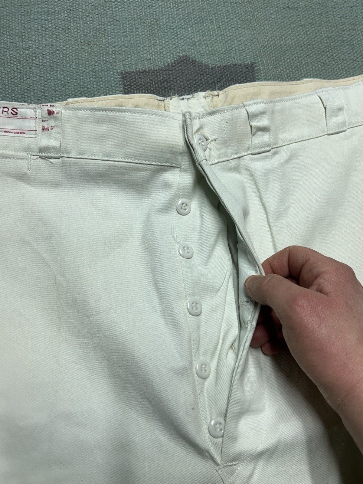 Vintage Vtg 40s cotton chino work pants milkman button fly NOS 37x31 Size US 37 - 4 Thumbnail