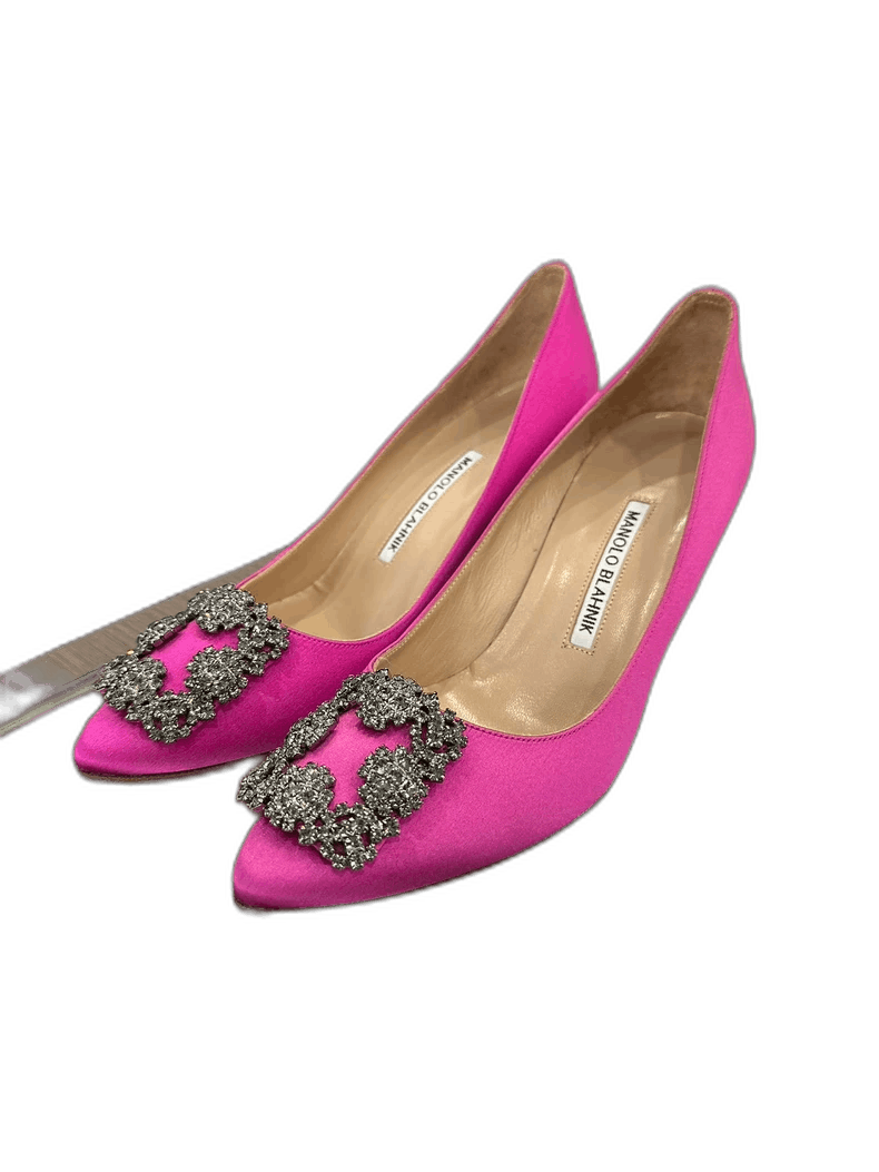 Jimmy Choo Manolo Blahnik Pink High Heels with Gem Buckle Size US 7 / IT 37 - 1 Thumbnail