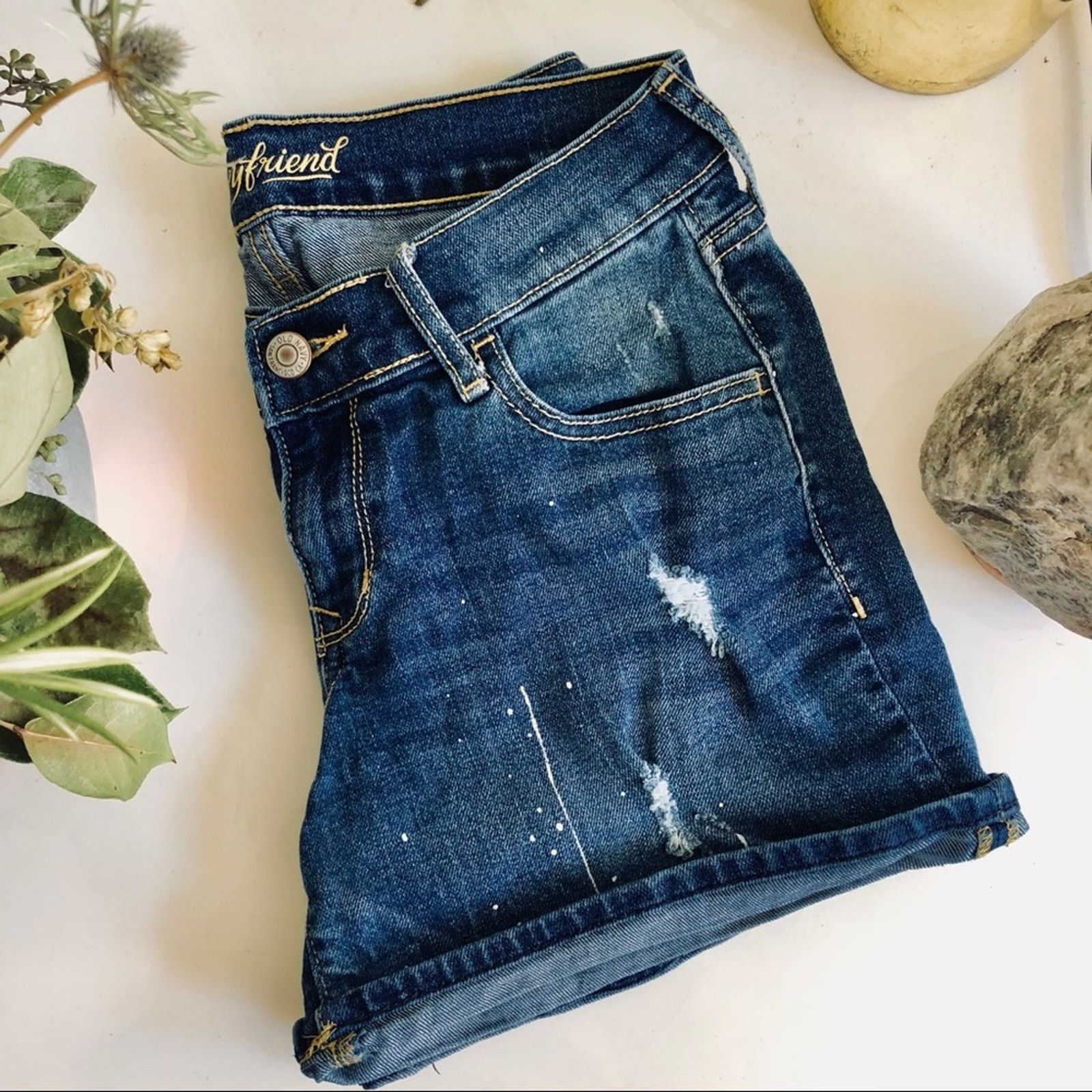 Old Navy OLD NAVY Dark Blue White Paint Boyfriend Denim Jean Shorts Size 25" / US 0 / IT 36 - 1 Thumbnail