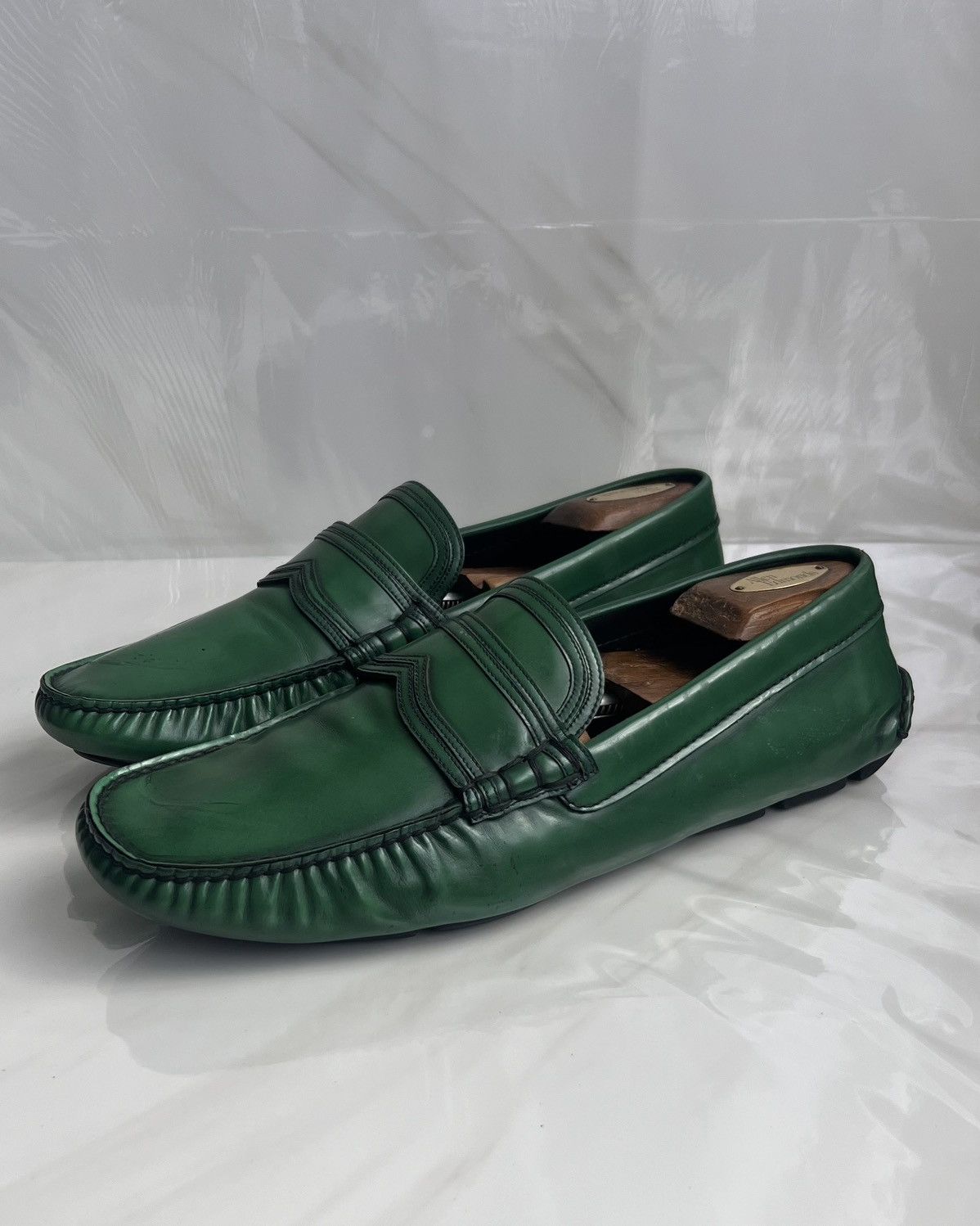 Prada Prada Green Leather Moccasin slip on Penny loafers Size US 10.5 / EU 43-44 - 3 Thumbnail