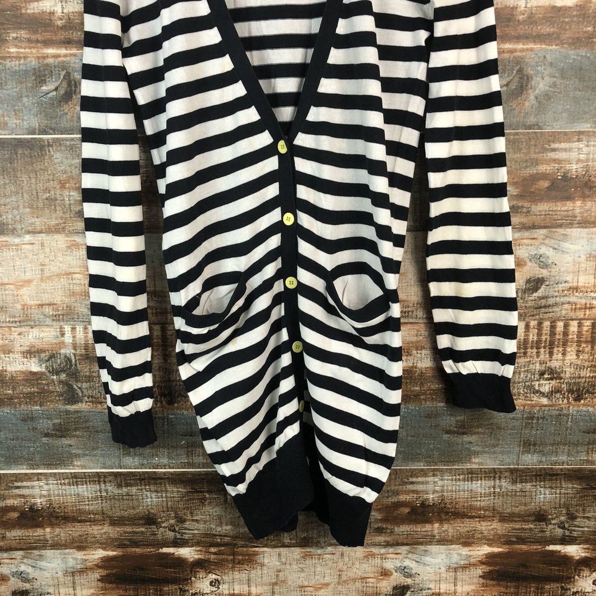 Homespun Knitwear DL Kari Ang Stripe White Black Cardigan Knitwear #C732 Size S / US 4 / IT 40 - 3 Thumbnail