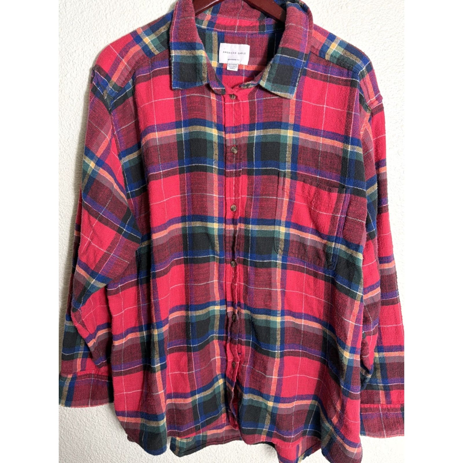 American Eagle Outfitters American Eagle Women’s XXL Long Sleeve Flannel Shirt Red Plaid Button-Up Boyfriend Fit Size XXL / US 16-18 / IT 52-54 - 3 Thumbnail