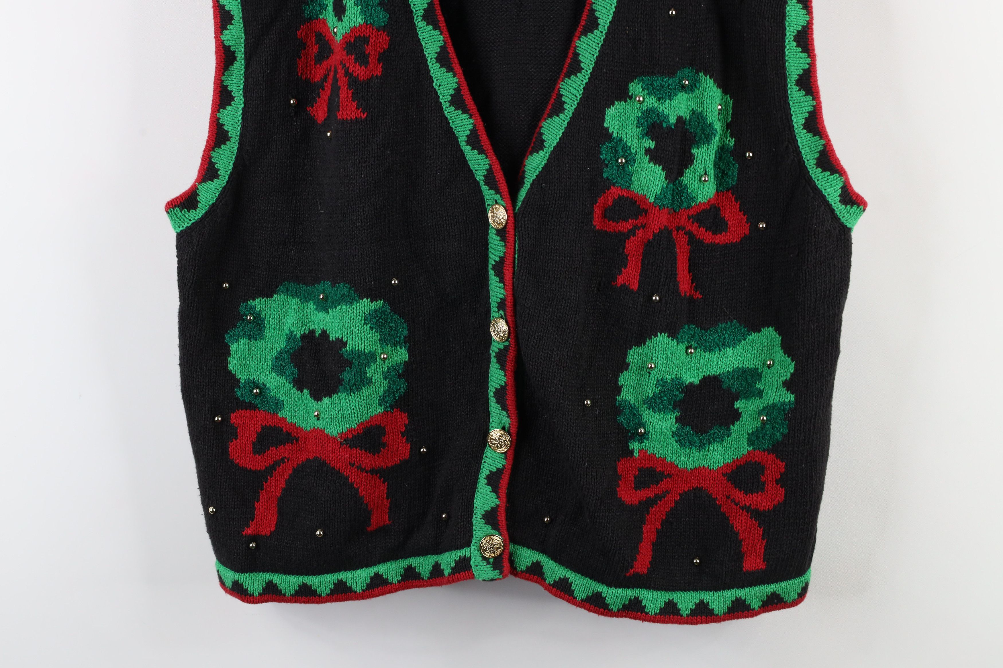 Vintage Vintage 90s Streetwear Wreath Beaded Cardigan Sweater Vest Size XXL / US 16-18 / IT 52-54 - 3 Thumbnail