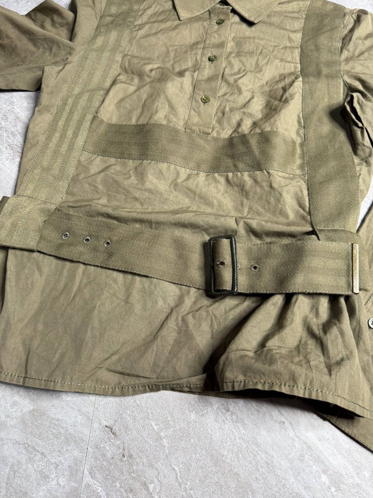 Alexander McQueen Alexander Mcqueen 2003 Military Green Bondage Belted Shirt Size S / US 4 / IT 40 - 6 Thumbnail
