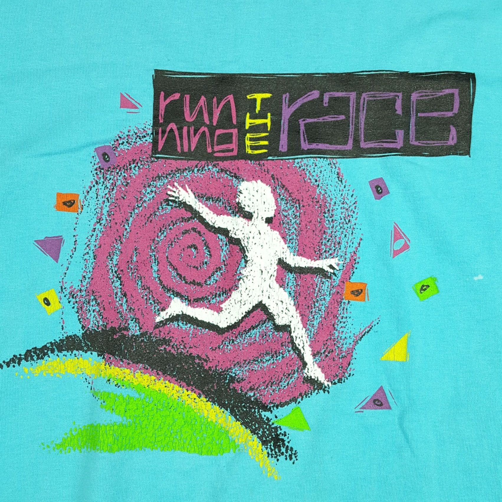 Fruit Of The Loom VTG 90s Run The Race Men's Size XL Running Track Sports Athletic Retro T Shirt Classic Size US XL / EU 56 / 4 - 2 Thumbnail