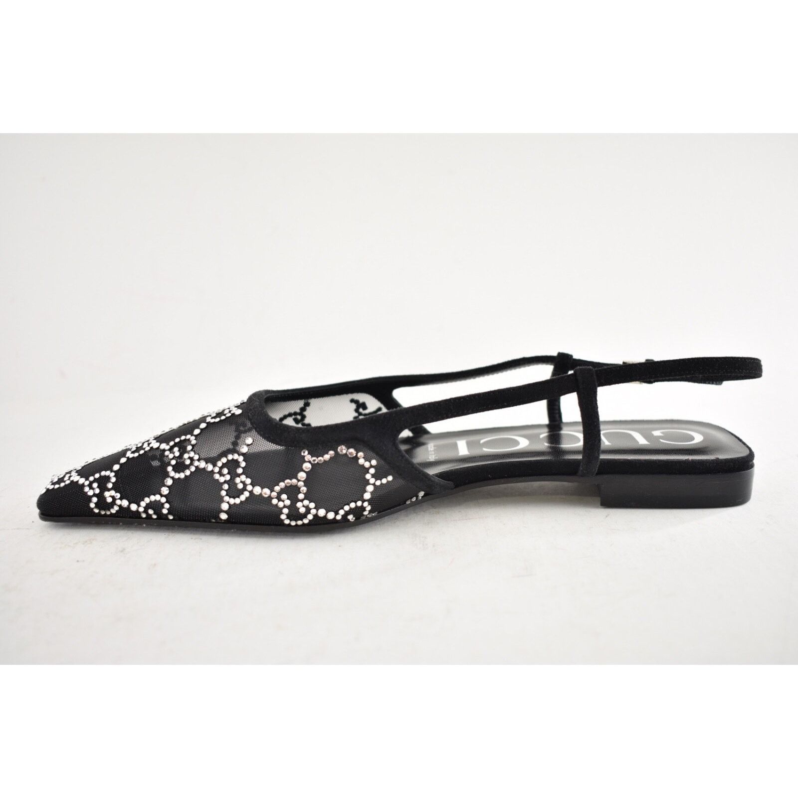 Gucci Gucci Demi GG Crystal Mesh Black Silver Slingback Ballerina Size US 7.5 / IT 37.5 - 12 Thumbnail