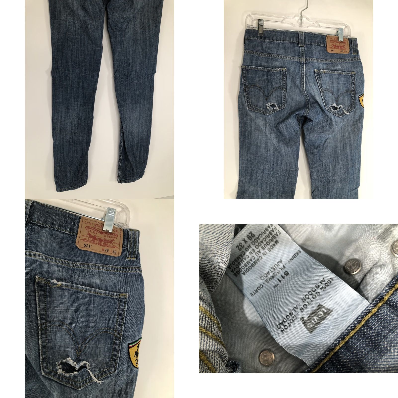 Levi's FERRARI SCUDERIA Levi's 511 Jeans Skinny Distressed 29x33 Mens Blue Jeans Size US 29 - 8 Thumbnail