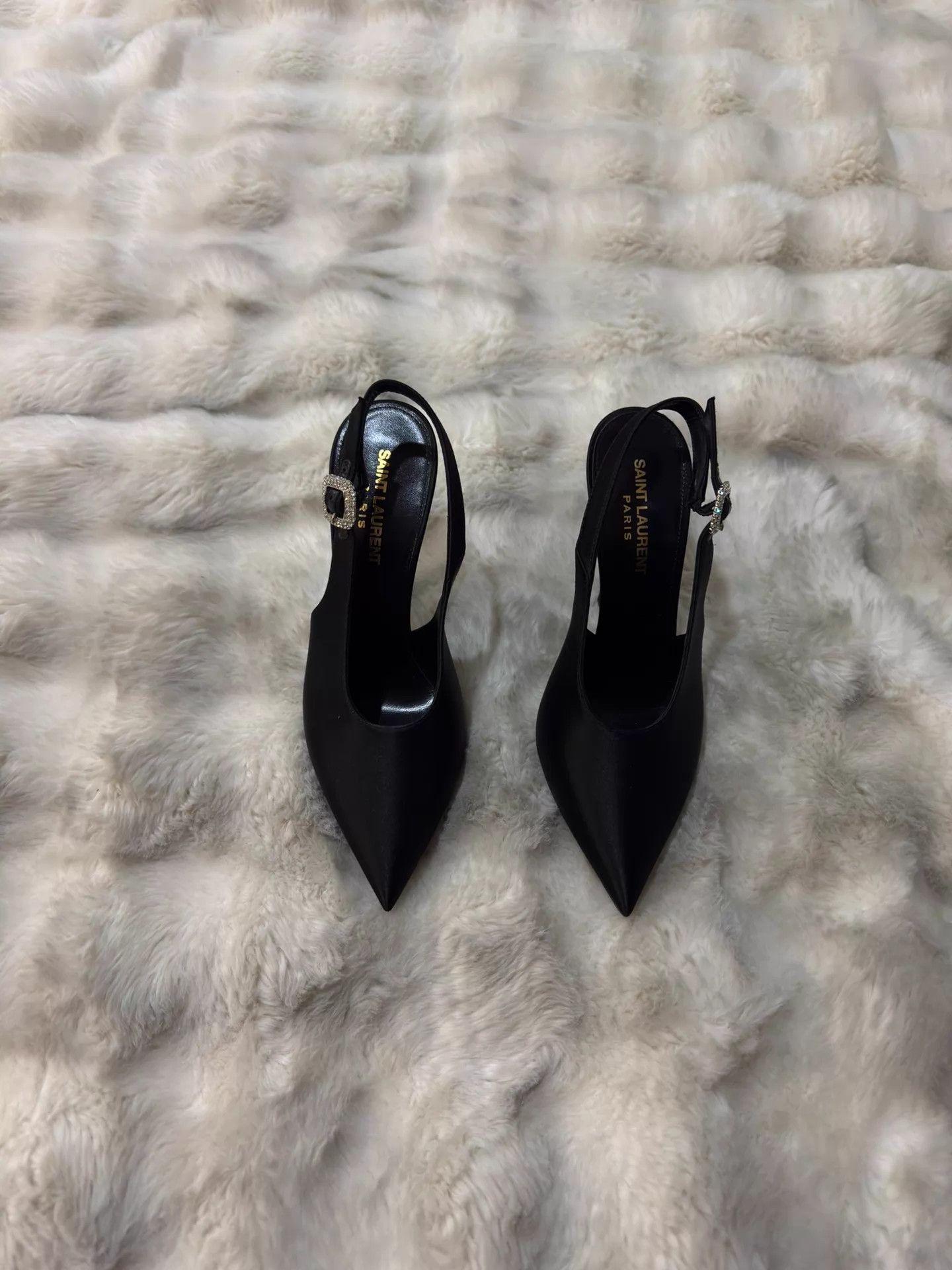 Saint Laurent Paris Saint Laurent New Black Satin Crystal Heels 37 Size US 6.5 / IT 36.5 - 5 Thumbnail