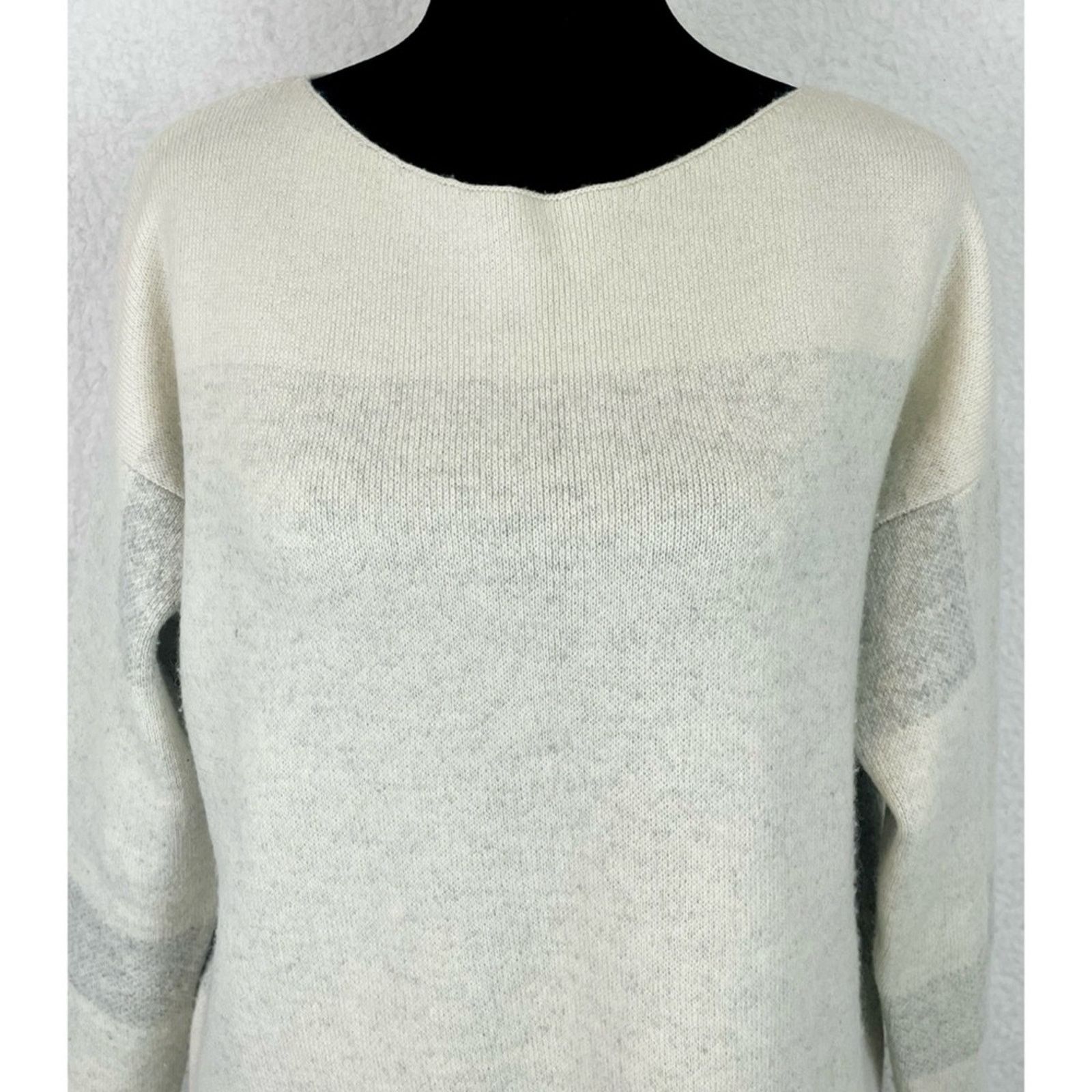 Vince VINCE • Cream/Grey Wool-Cashmere Oversized Knit Sweater Size XS / US 0-2 / IT 36-38 - 2 Thumbnail